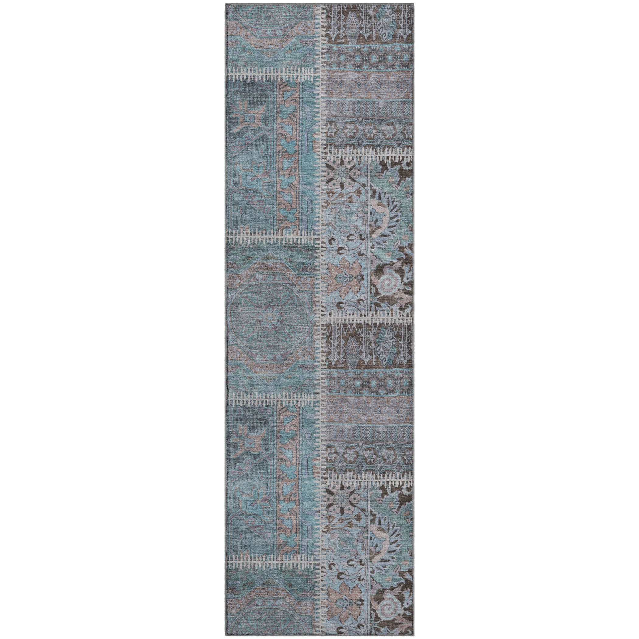 Havana Machine Washable Transitional Teal Rug 2'3" x 7'6" #shape_Runner