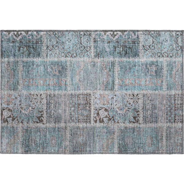 Havana Machine Washable Transitional Teal Rug 1'8" x 2'6"