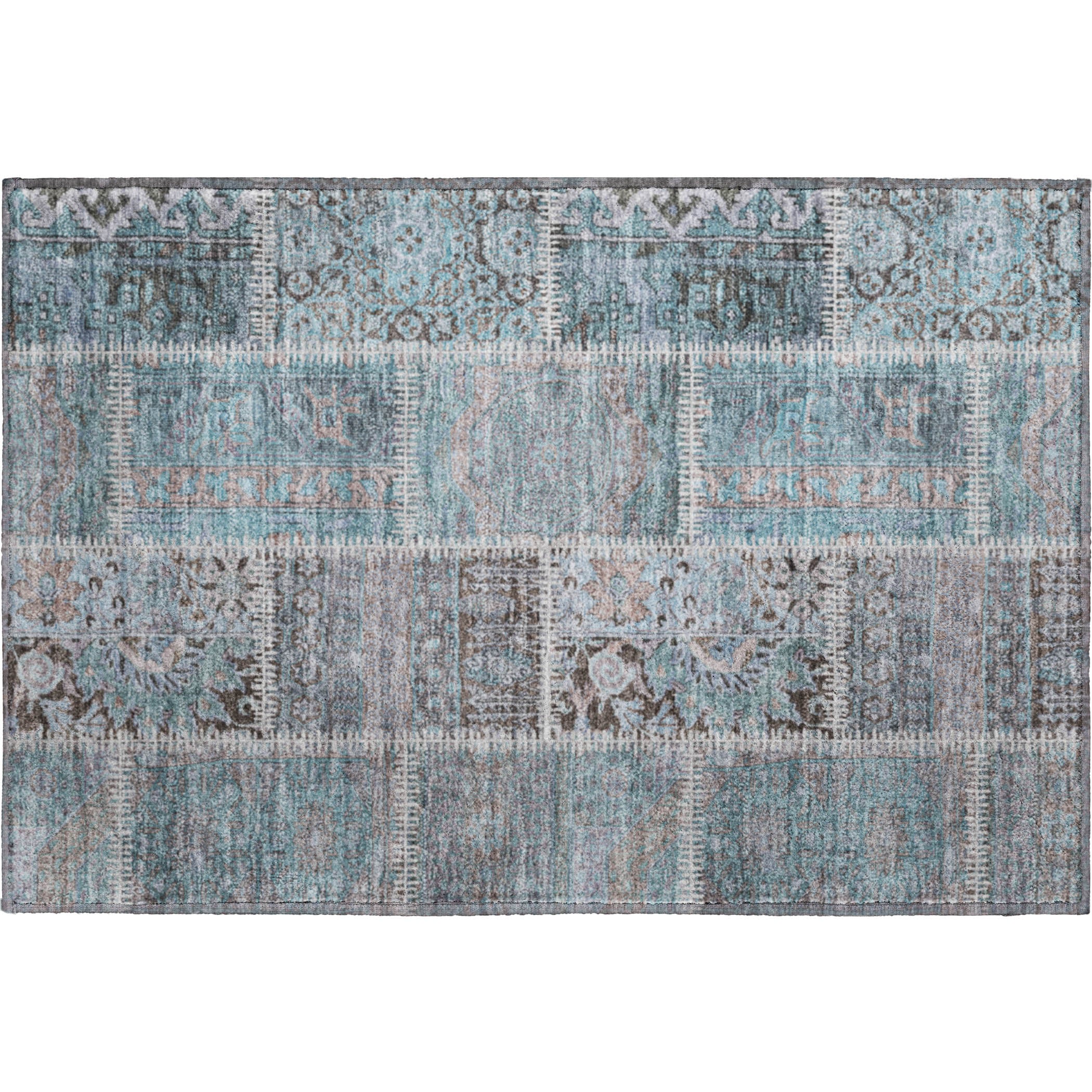 Havana Machine Washable Transitional Teal Rug 1'8" x 2'6" #shape_Rectangle