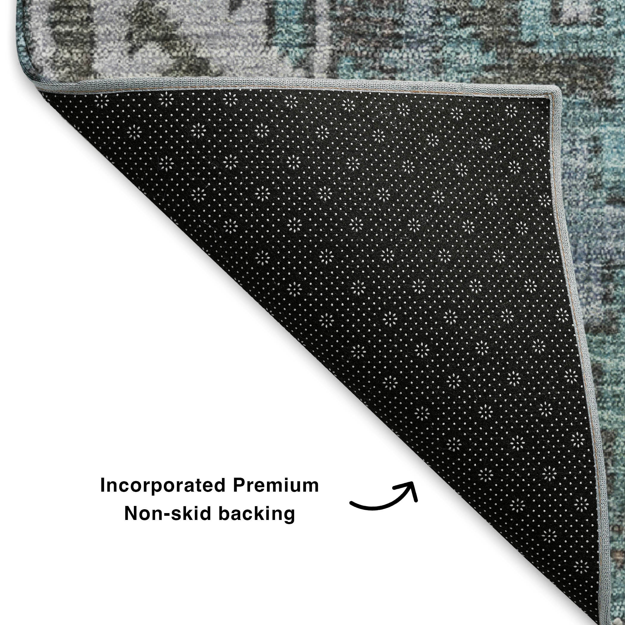Havana Machine Washable Transitional Teal Rug 1'8" x 2'6" #shape_Rectangle