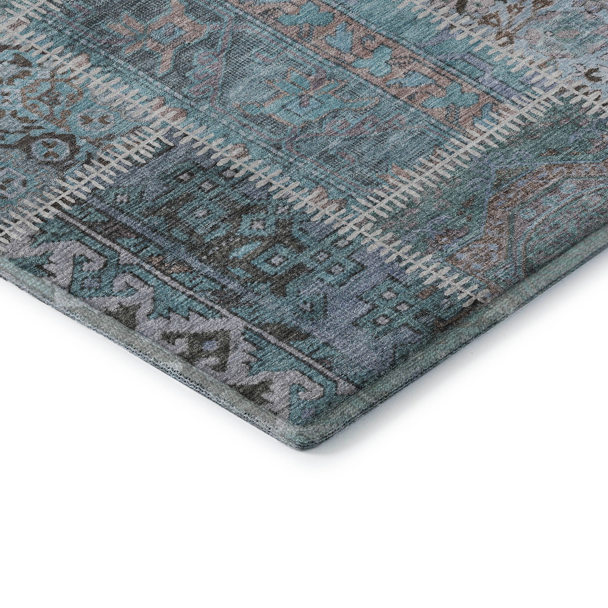 Havana Machine Washable Transitional Teal Rug 1'8" x 2'6" #shape_Rectangle