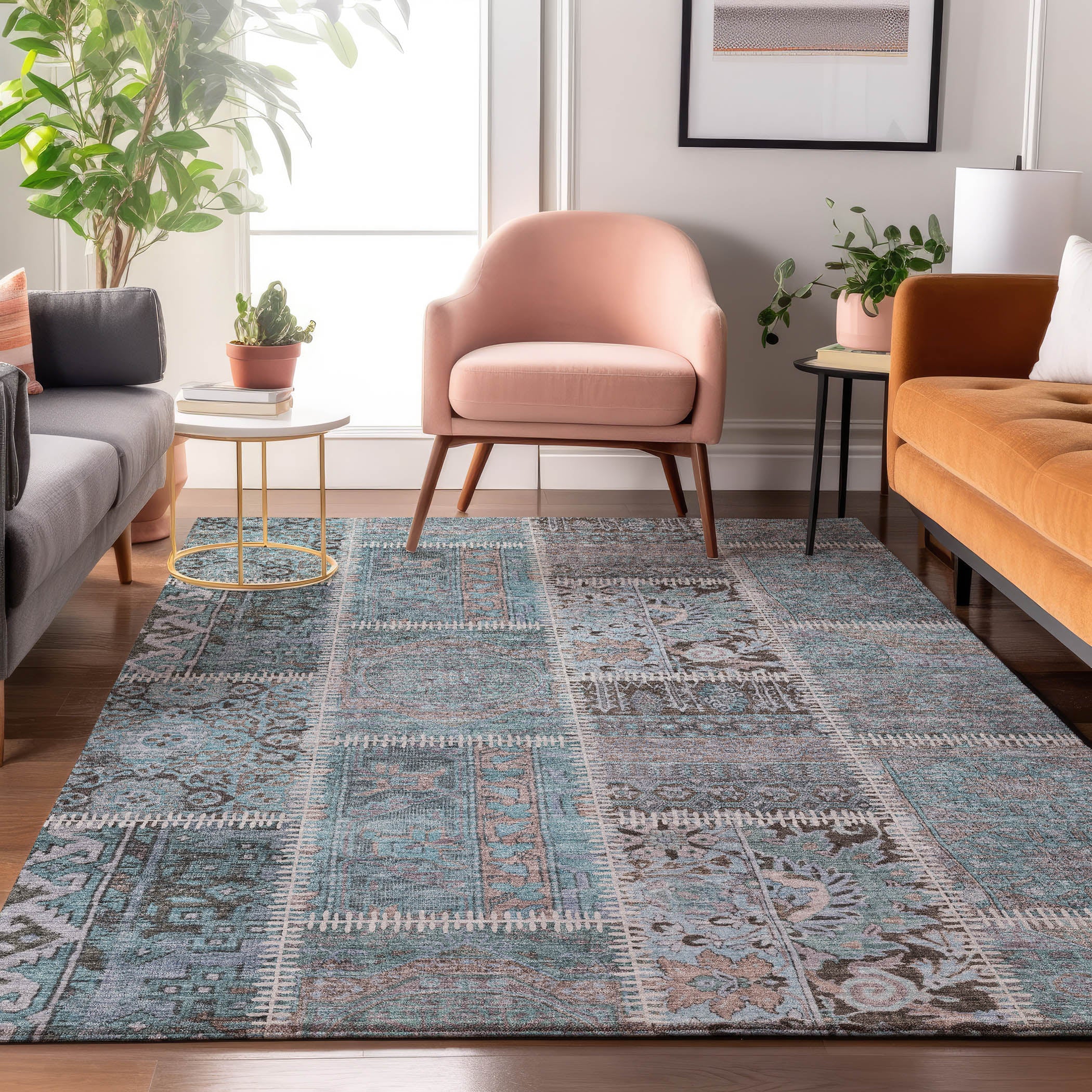 Havana Machine Washable Transitional Teal Rug 2'6" x 3'10" #shape_Rectangle