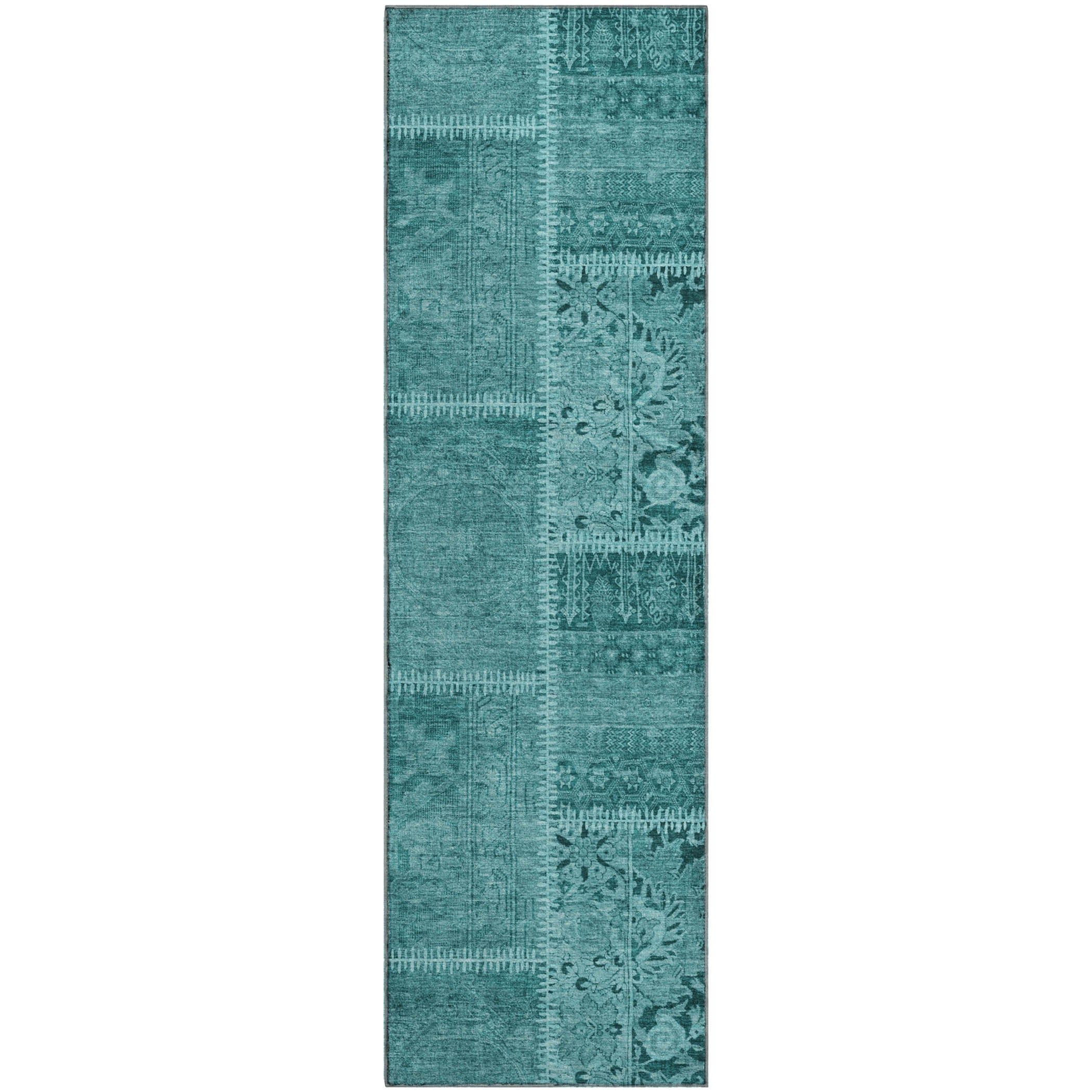 Havana Machine Washable Transitional Turquoise Teal Rug 2'3" x 7'6" #shape_Runner
