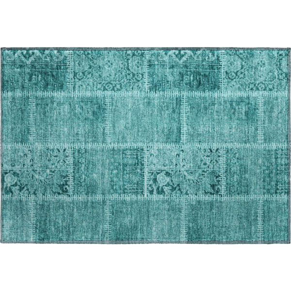 Havana Machine Washable Transitional Turquoise Teal Rug 1'8" x 2'6"
