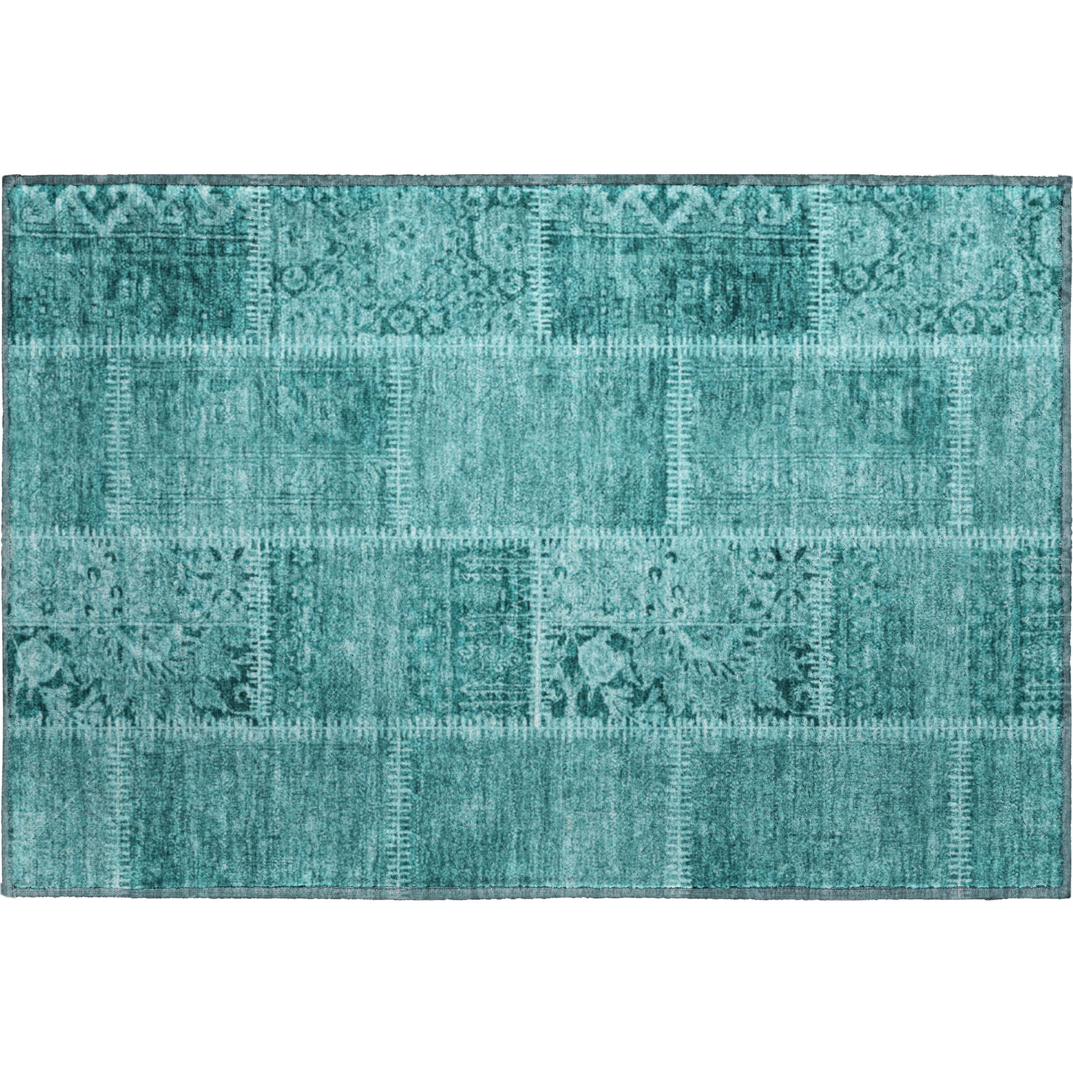Havana Machine Washable Transitional Turquoise Teal Rug 1'8" x 2'6" #shape_Rectangle