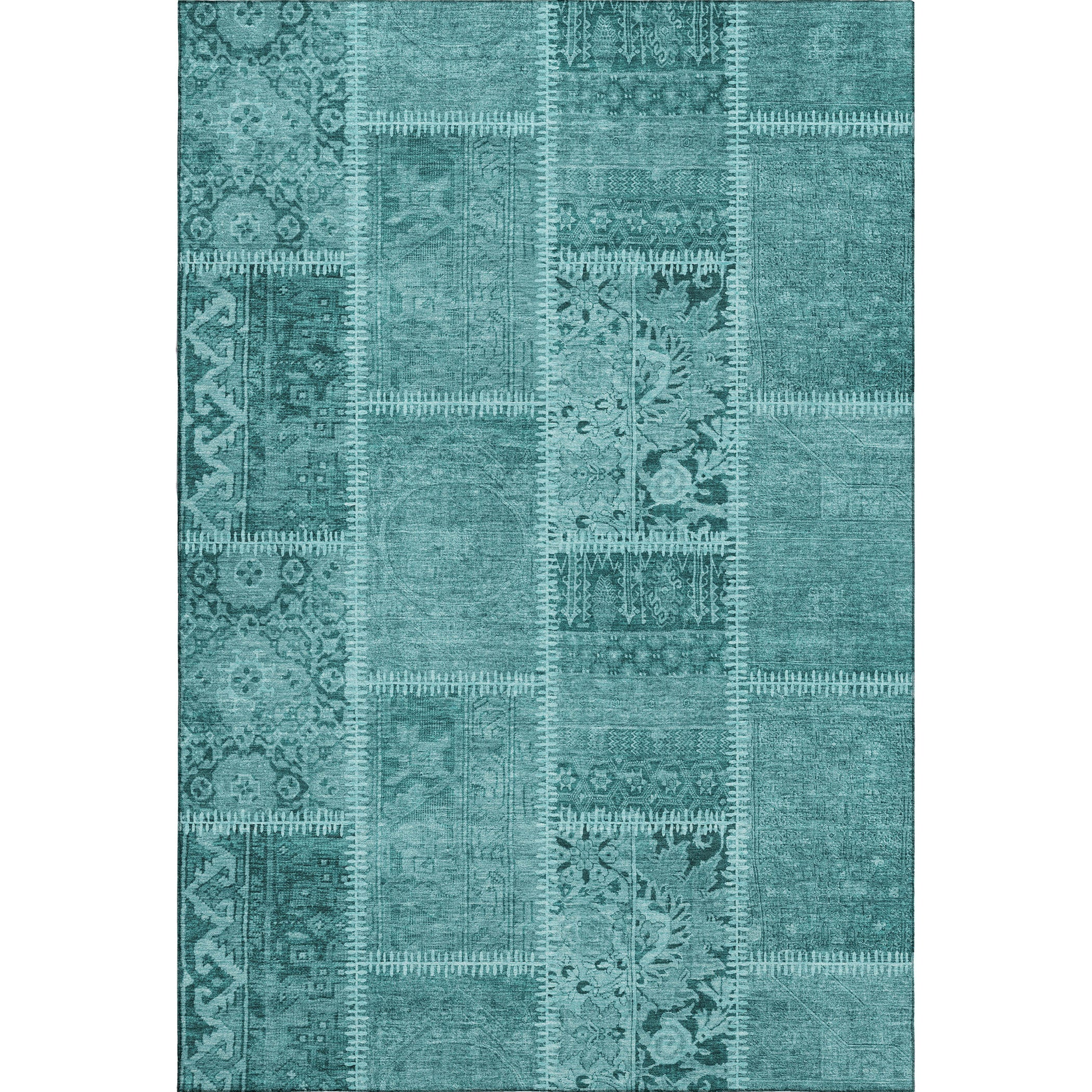 Havana Machine Washable Transitional Turquoise Teal Rug 2'6" x 3'10" #shape_Rectangle