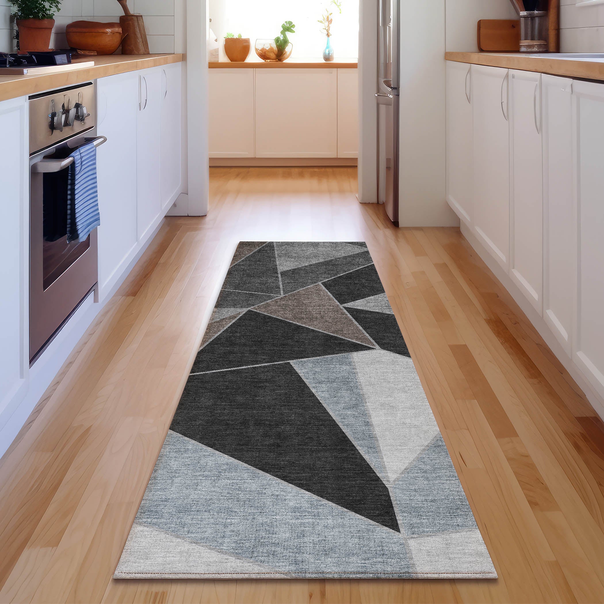 Mdina Machine Washable Transitional Chocolate Brown Rug 2'3" x 7'6" #shape_Runner
