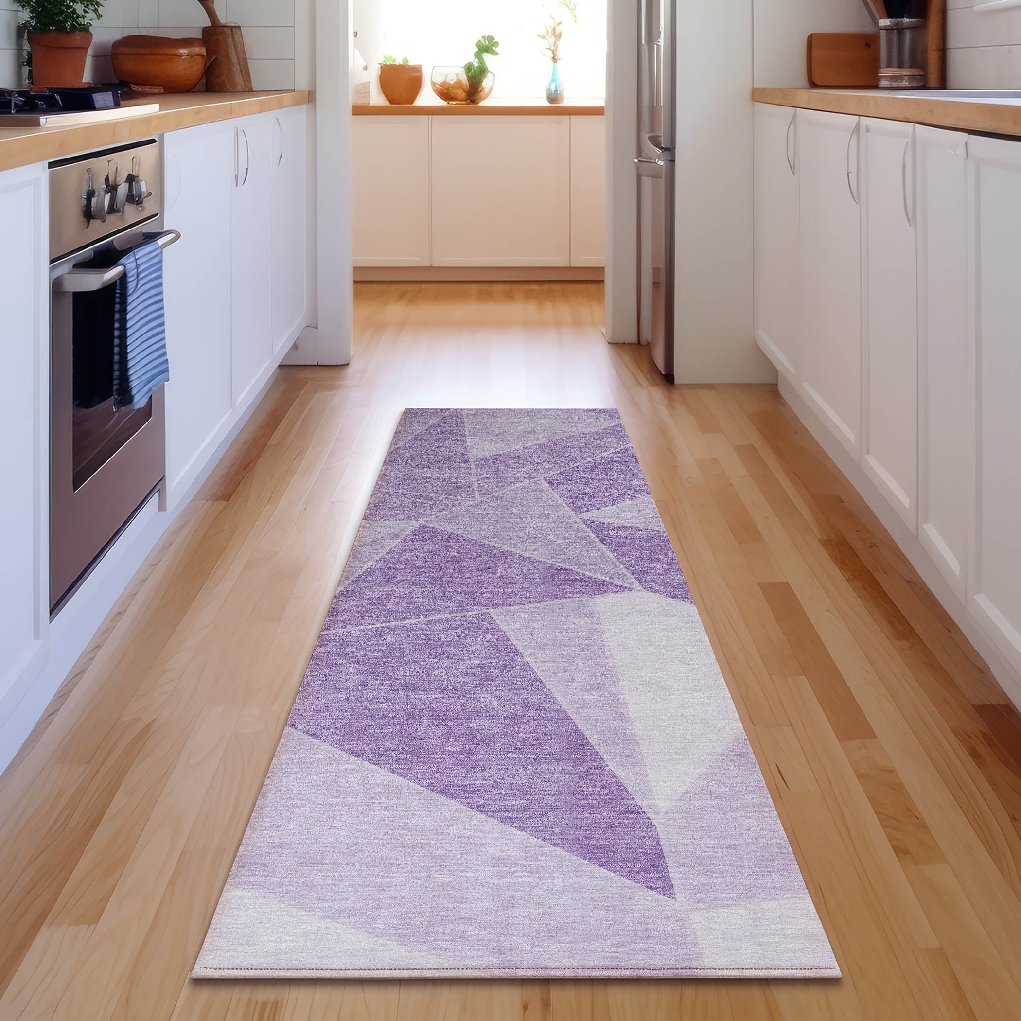 Mdina Machine Washable Transitional Lilac Purple Rug 2'3" x 7'6" #shape_Runner