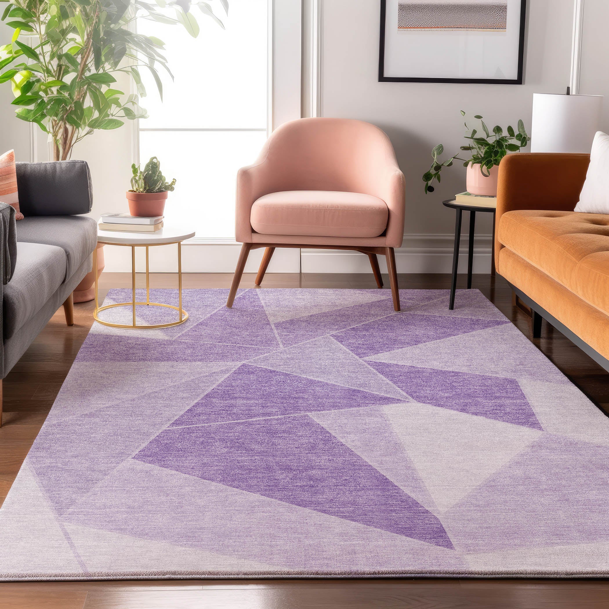 Mdina Machine Washable Transitional Lilac Purple Rug 2'6" x 3'10" #shape_Rectangle