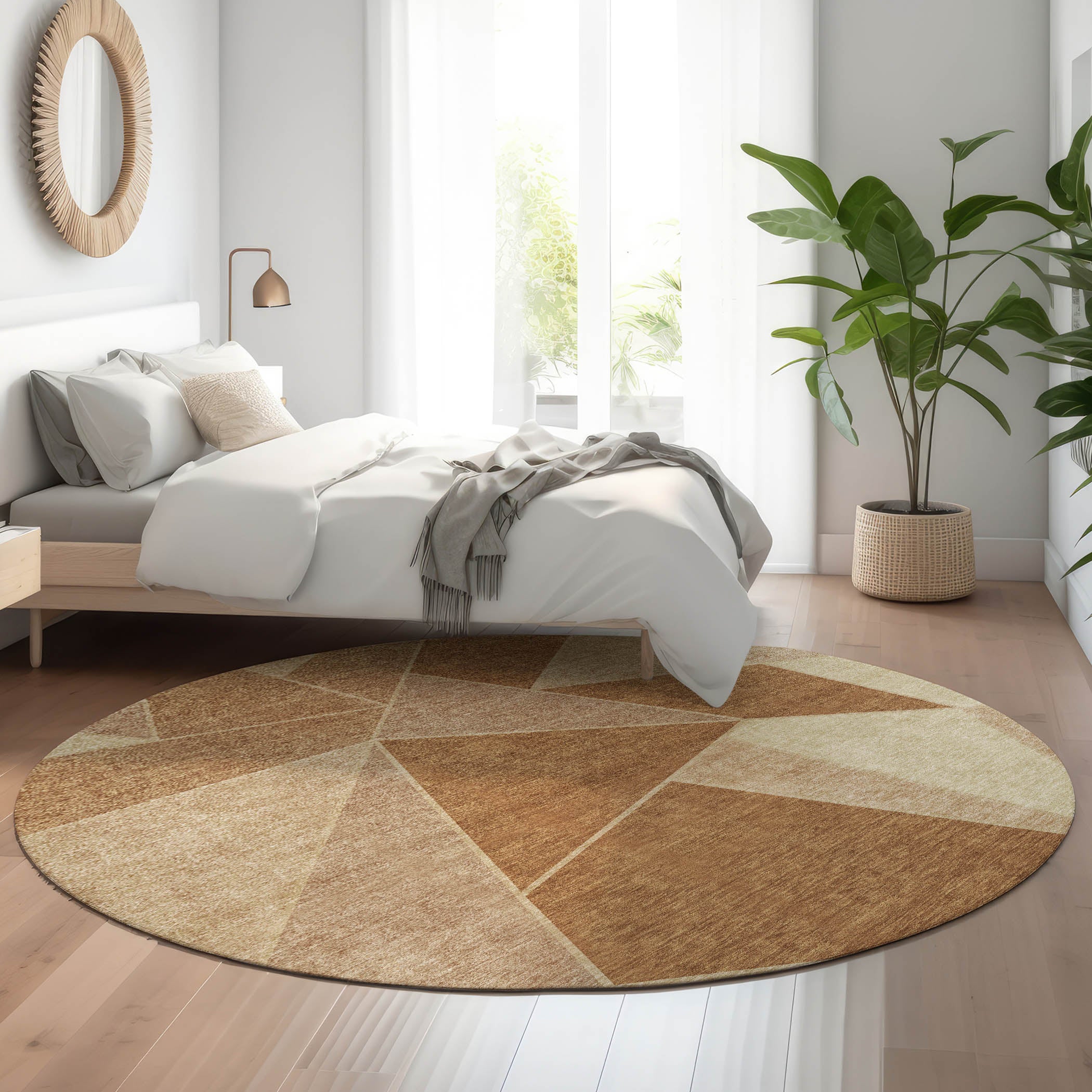 Mdina Machine Washable Transitional Paprika Orange Rug 8' x 8' #shape_Round