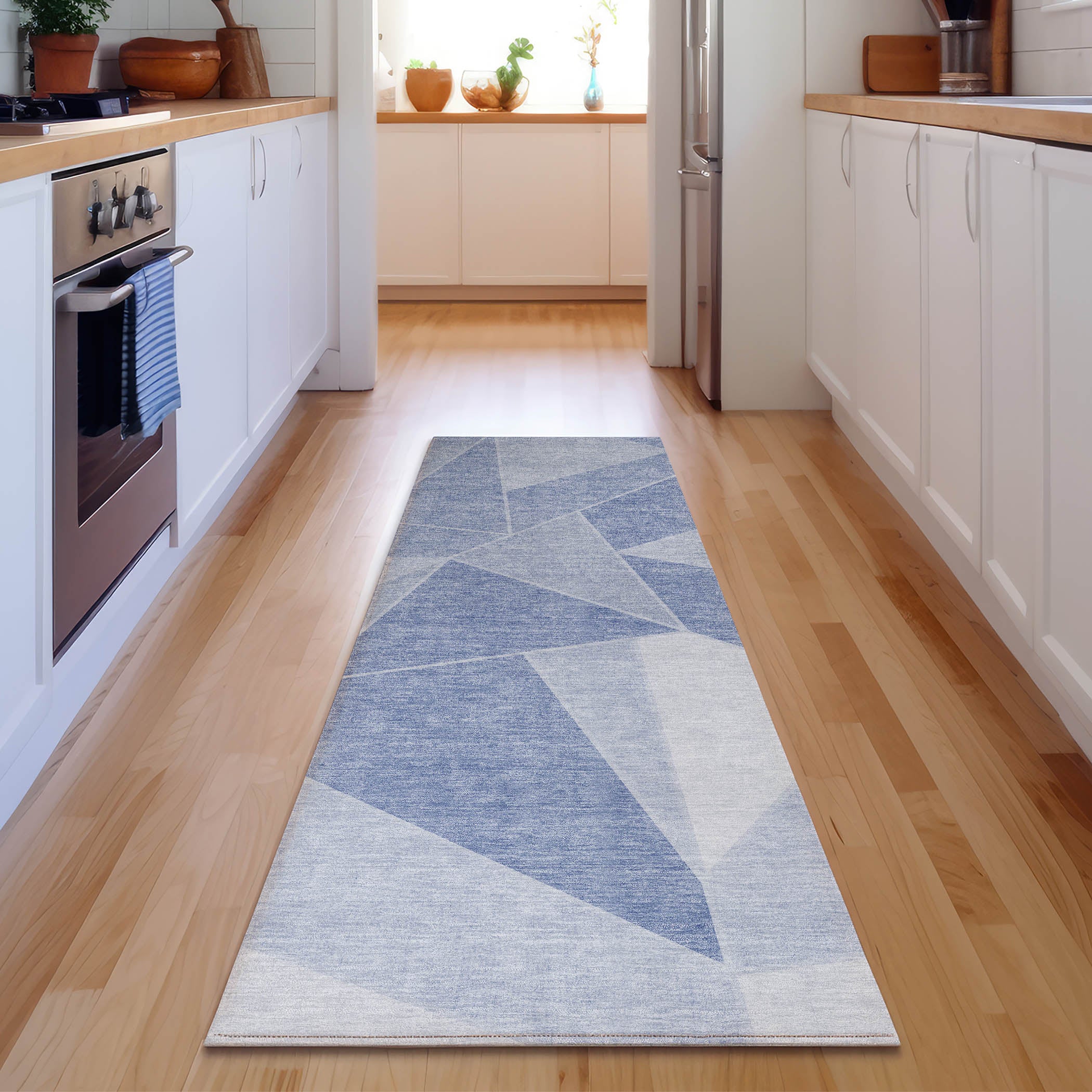 Mdina Machine Washable Transitional Sky Blue Rug 2'3" x 7'6" #shape_Runner