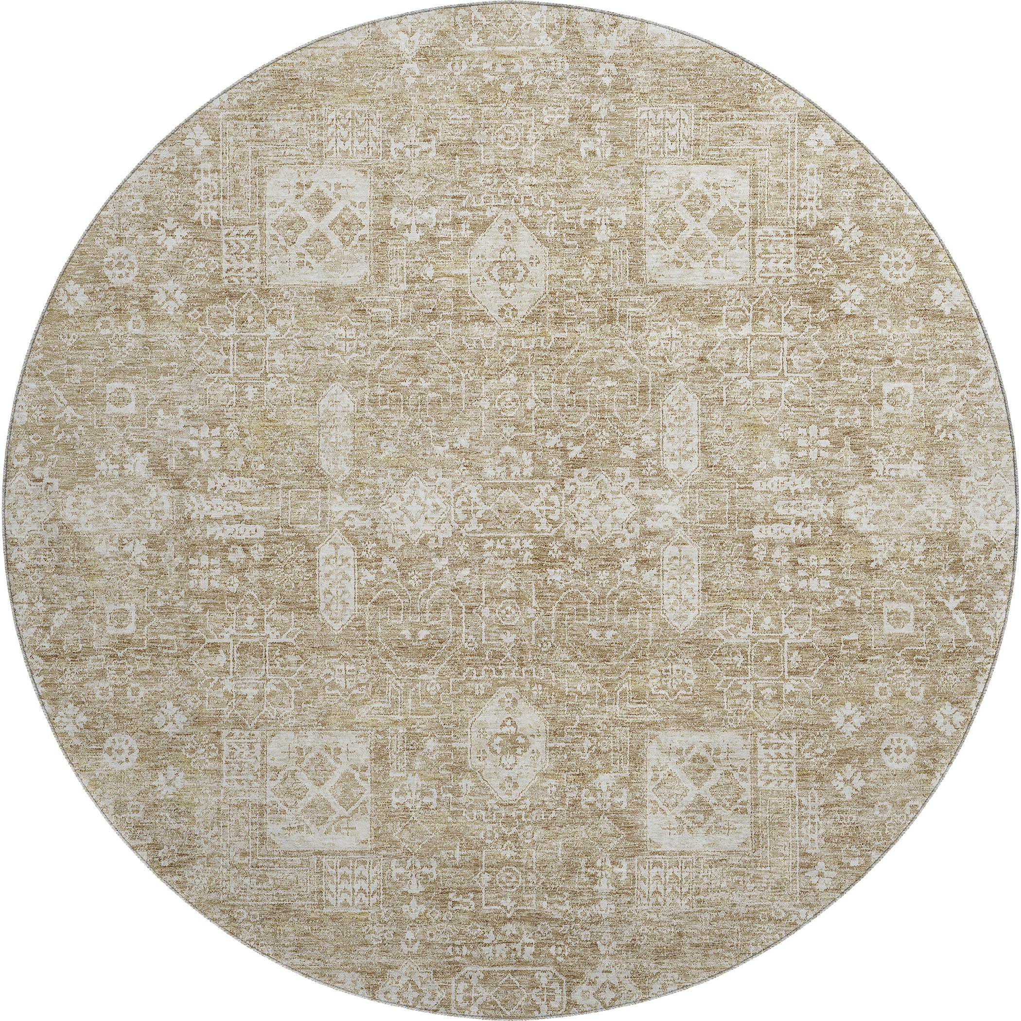 Sintra Machine Washable Transitional Beige Brown Rug 8' x 8' #shape_Round