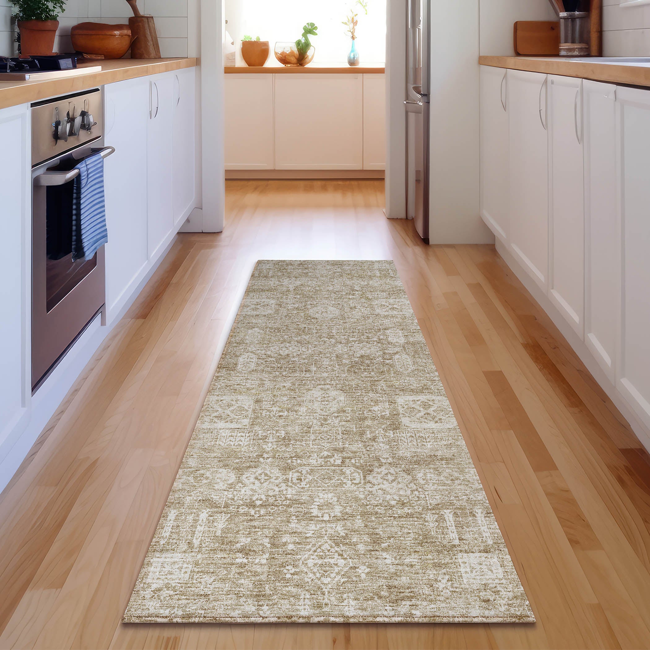 Sintra Machine Washable Transitional Beige Brown Rug 2'3" x 7'6" #shape_Runner