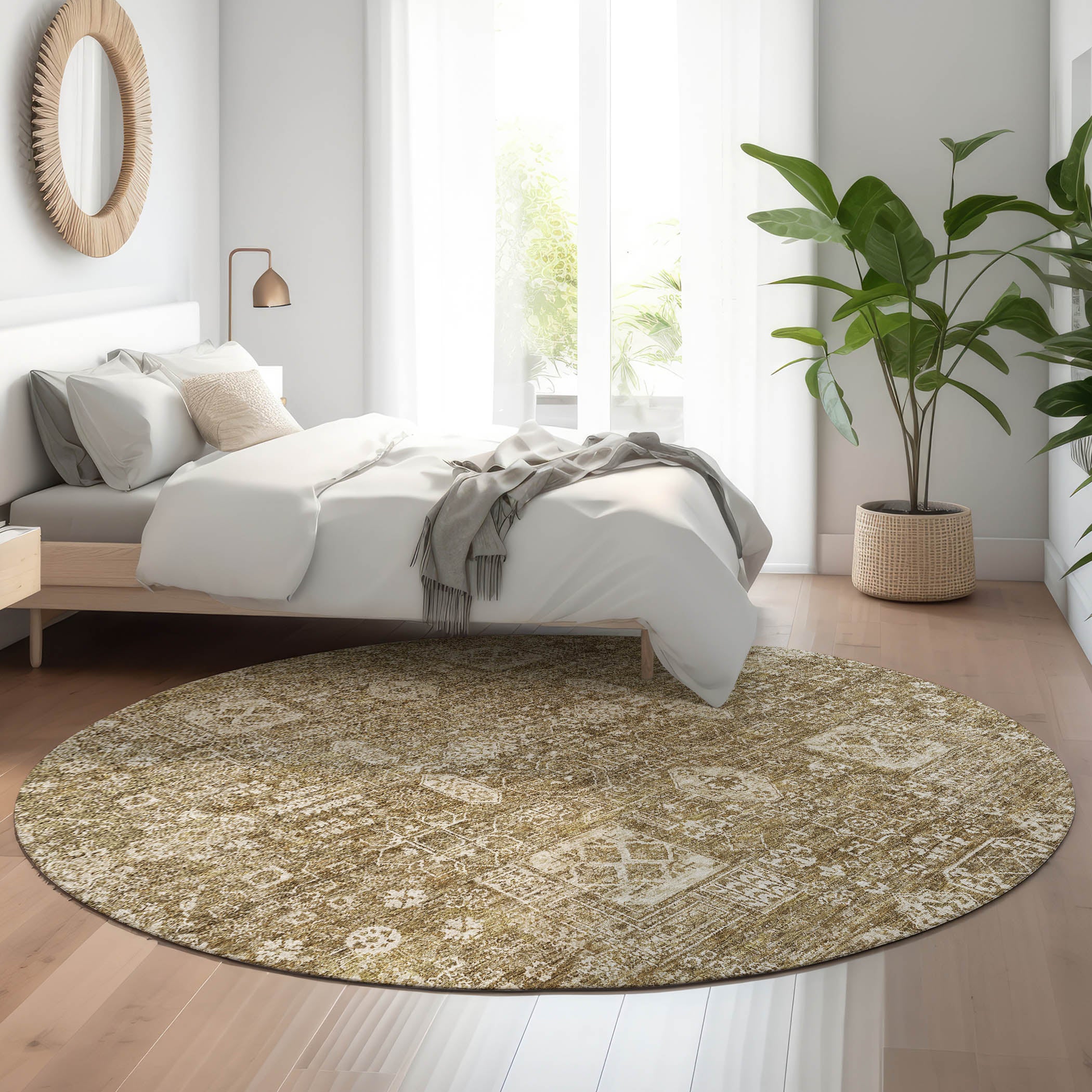 Sintra Machine Washable Transitional Brown Rug 8' x 8' #shape_Round