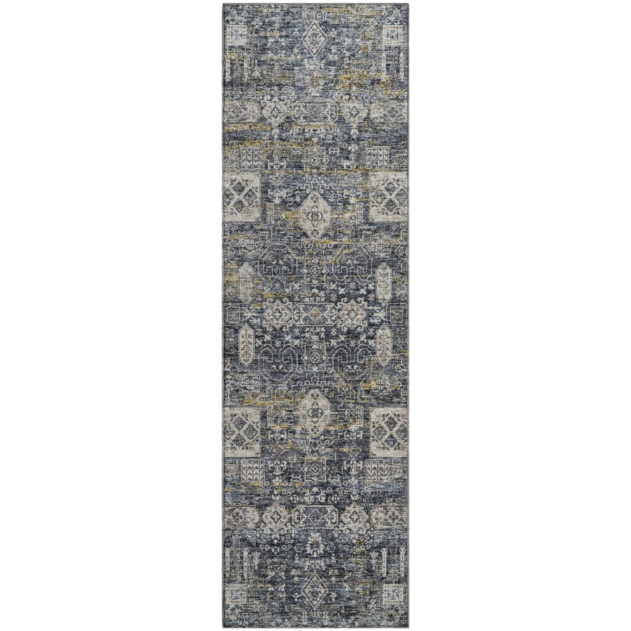 Sintra Machine Washable Transitional Charcoal Gray Rug 2'3" x 7'6" #shape_Runner