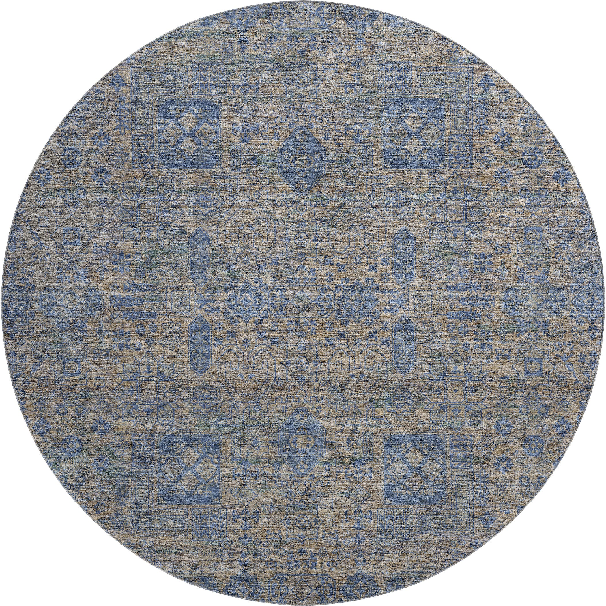Sintra Machine Washable Transitional Khaki Brown Rug 8' x 8' #shape_Round