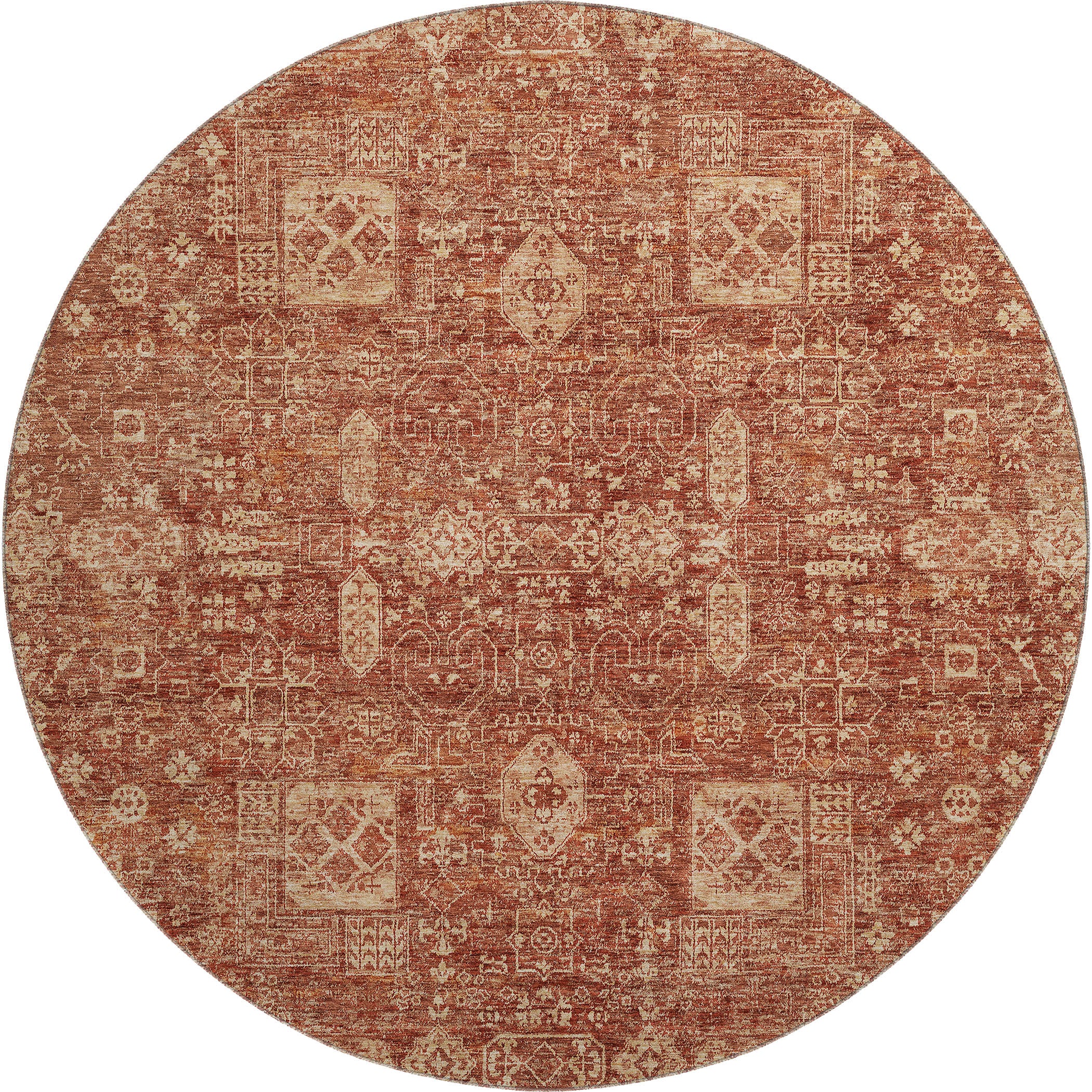 Sintra Machine Washable Transitional Paprika Orange Rug 8' x 8' #shape_Round