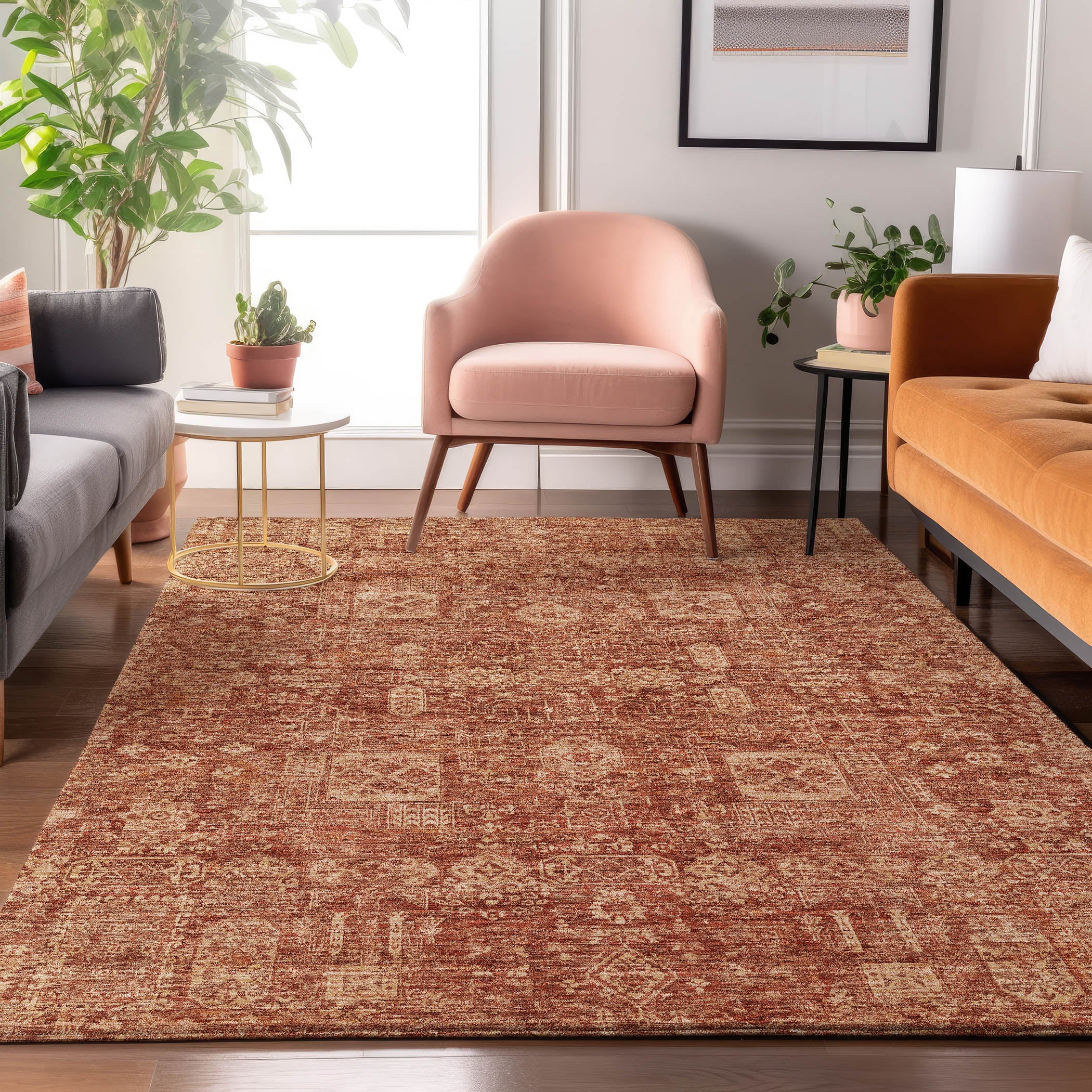 Sintra Machine Washable Transitional Paprika Orange Rug 2'6" x 3'10" #shape_Rectangle