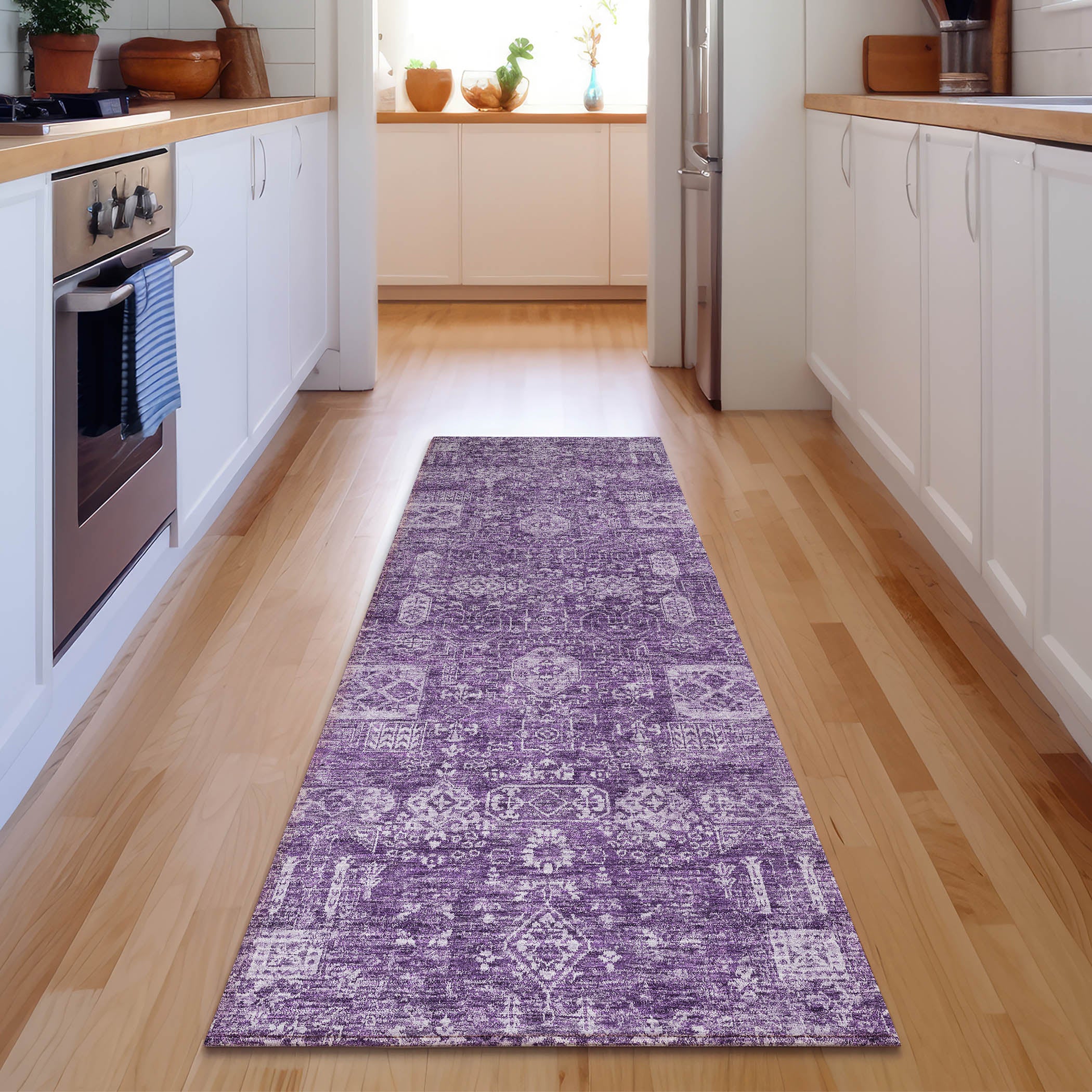 Sintra Machine Washable Transitional Purple Rug 2'3" x 7'6" #shape_Runner