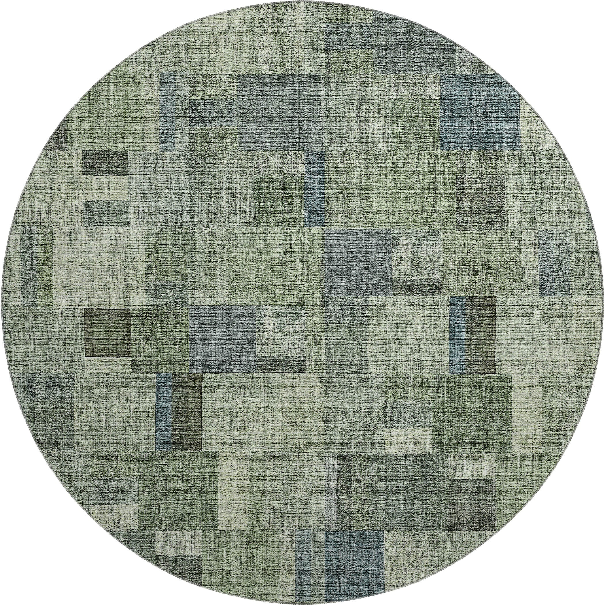 Seoul Machine Washable Transitional Green Rug 8' x 8' #shape_Round