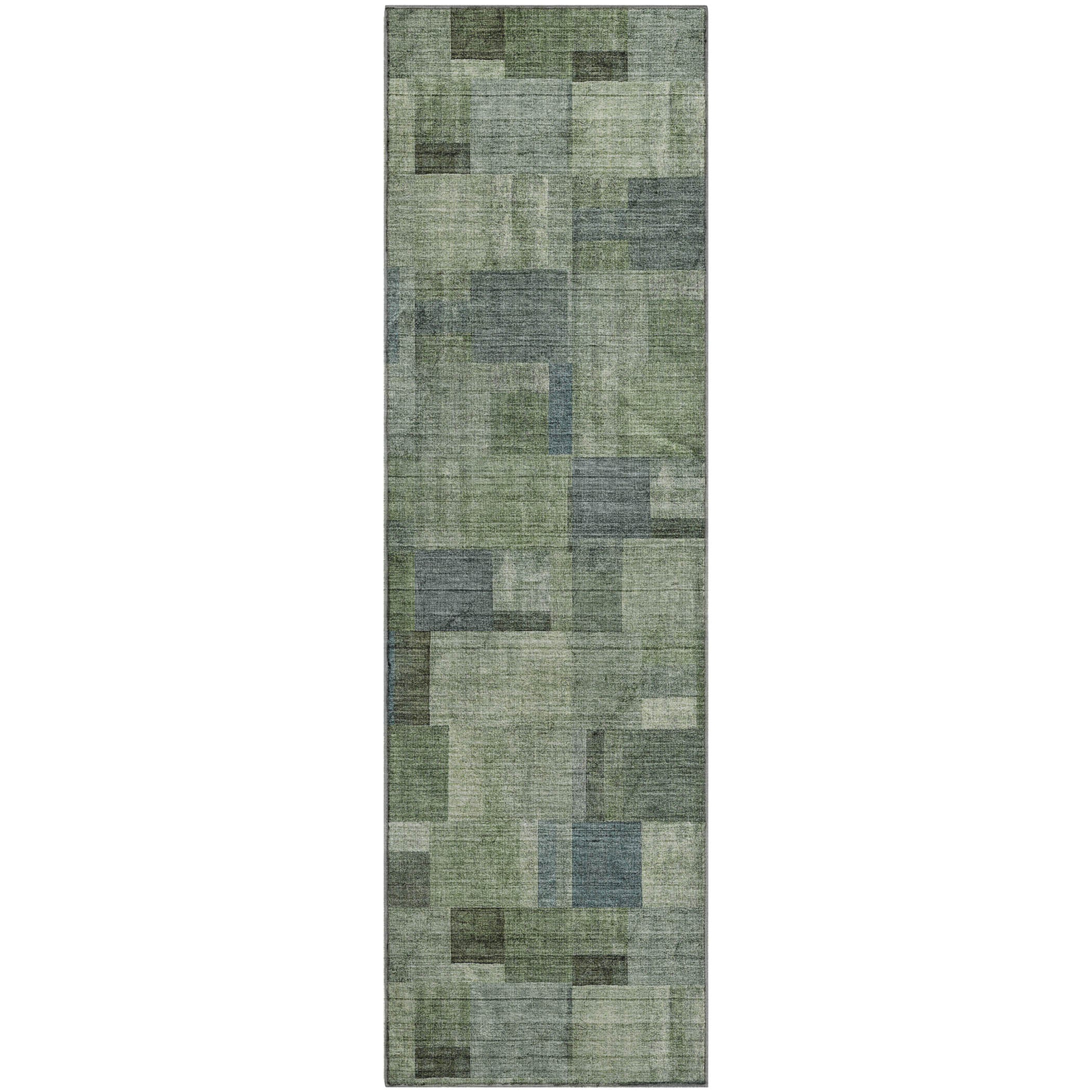 Seoul Machine Washable Transitional Green Rug 2'3" x 7'6" #shape_Runner