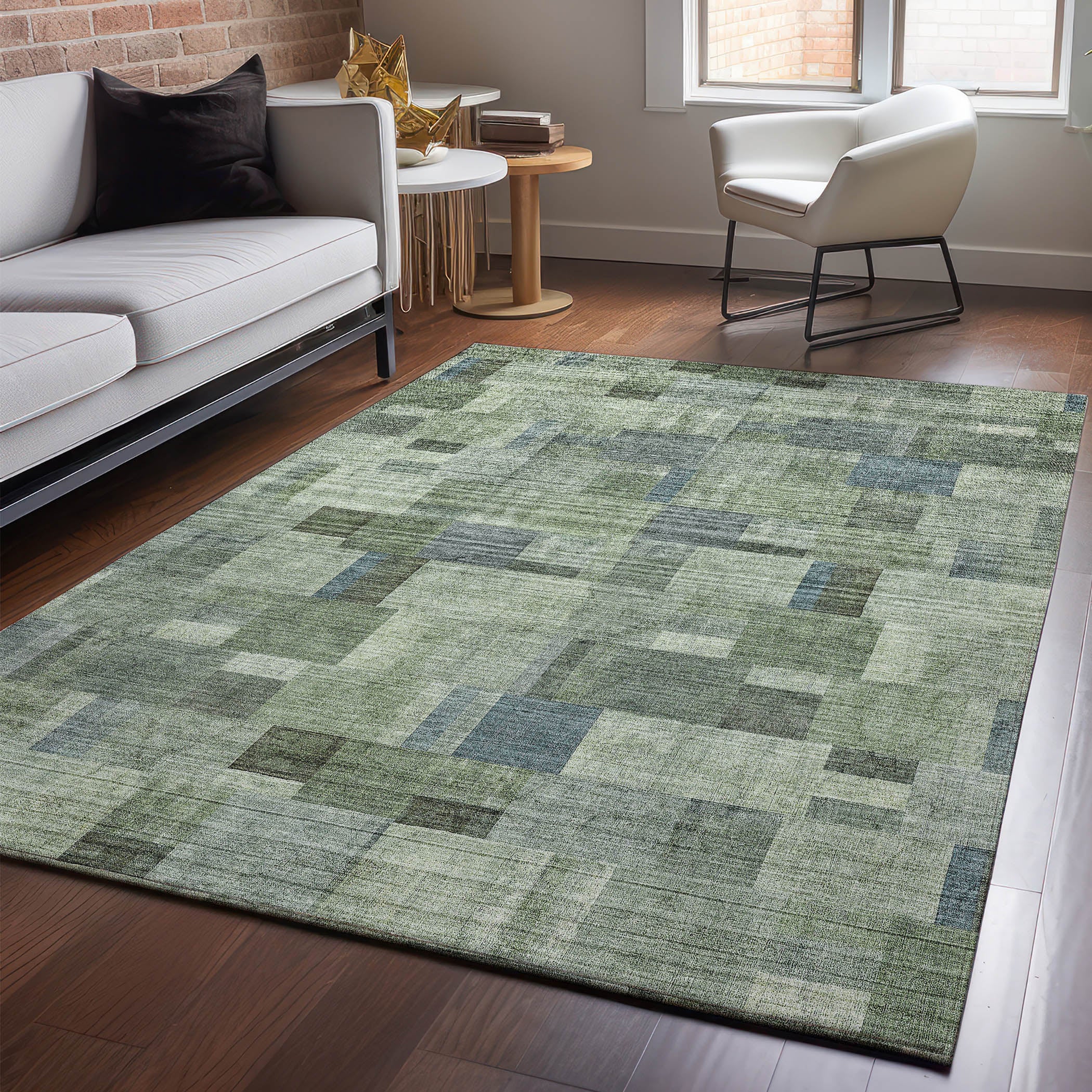 Seoul Machine Washable Transitional Green Rug 2'6" x 3'10" #shape_Rectangle
