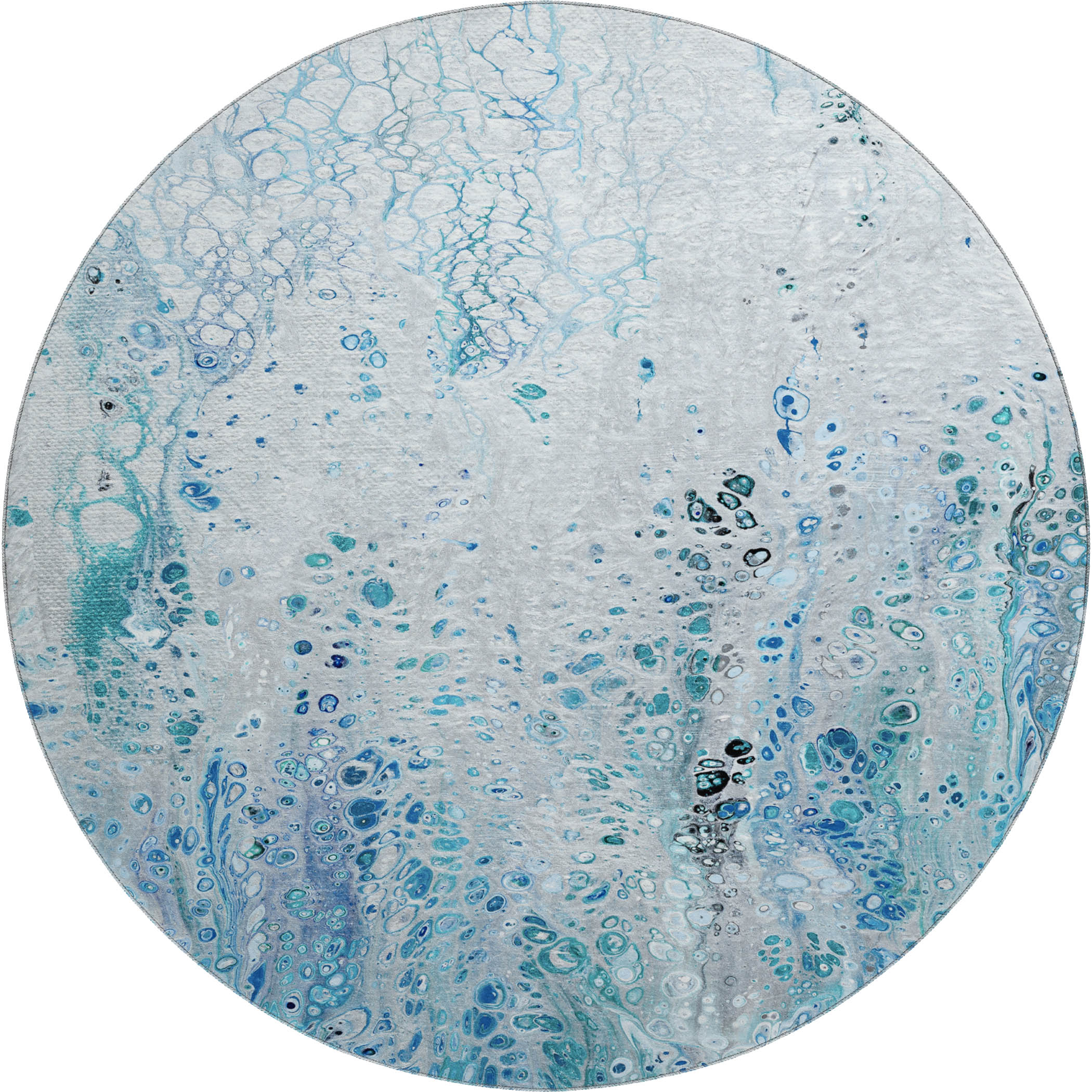 Cartagena Machine Washable Contemporary Shoreline Blue Rug 8' x 8' #shape_Round