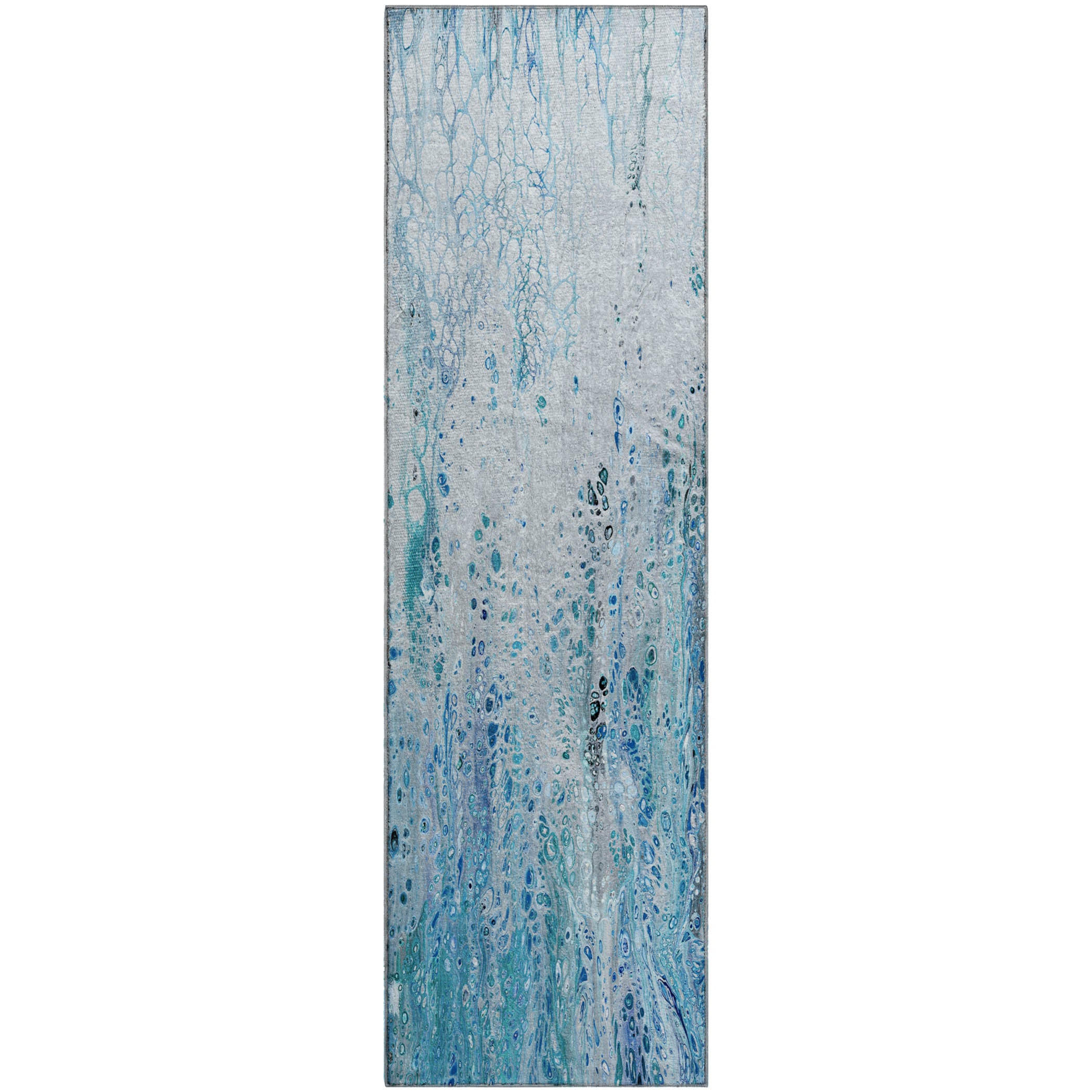 Cartagena Machine Washable Contemporary Shoreline Blue Rug 2'3" x 7'6" #shape_Runner