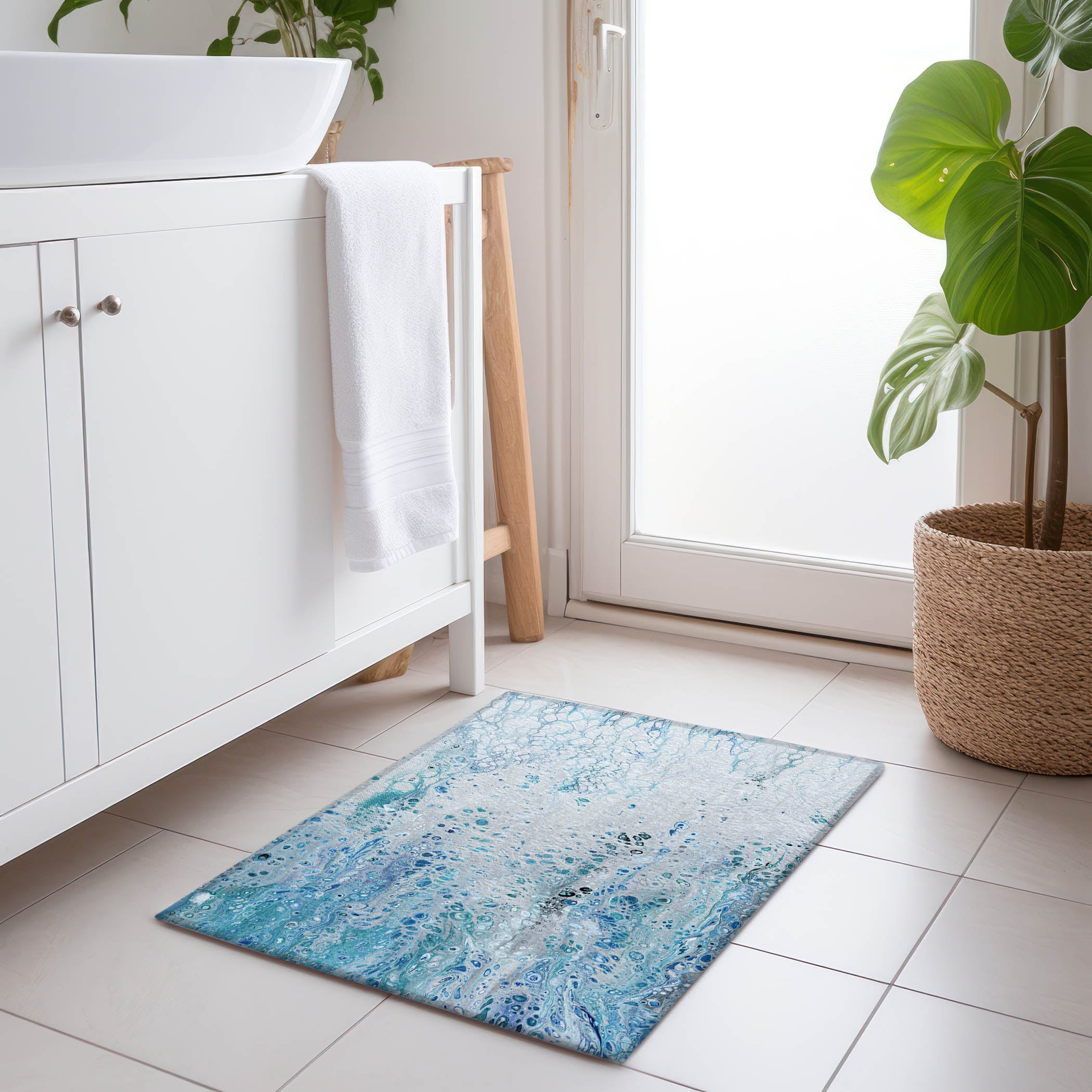 Cartagena Machine Washable Contemporary Shoreline Blue Rug 1'8" x 2'6" #shape_Rectangle