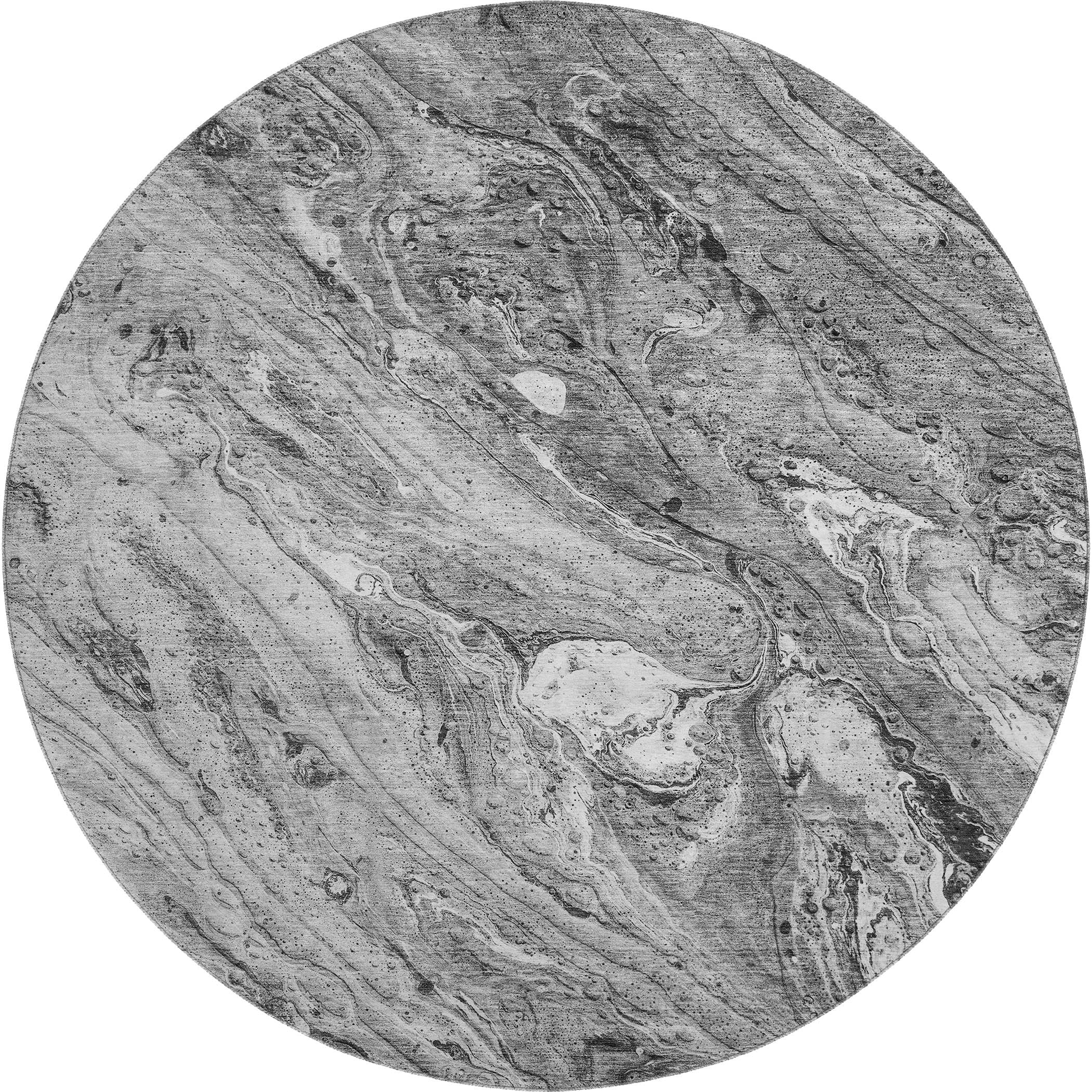 Kyoto Machine Washable Transitional Gray Rug 8' x 8' #shape_Round