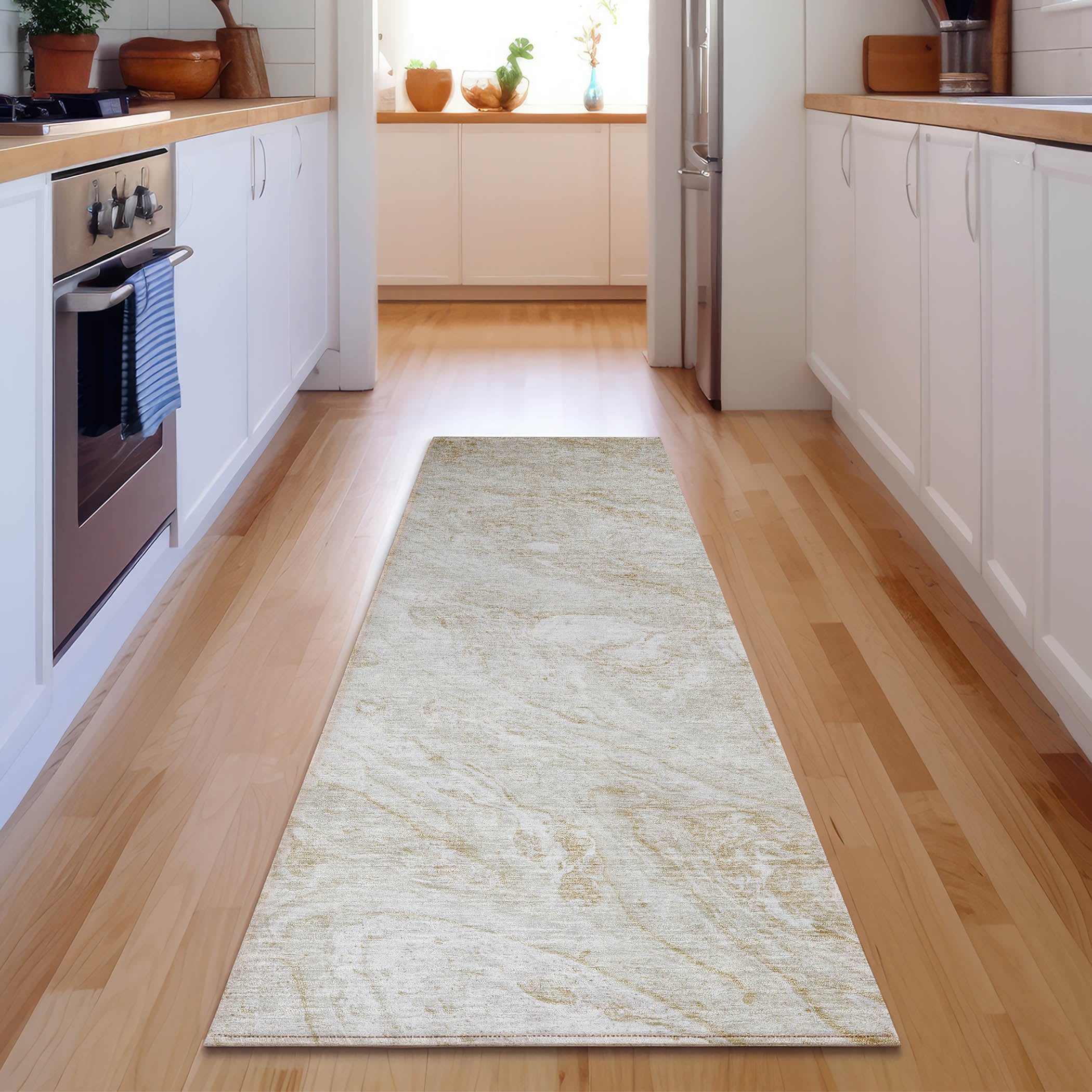 Kyoto Machine Washable Transitional Ivory Rug 2'3" x 7'6" #shape_Runner