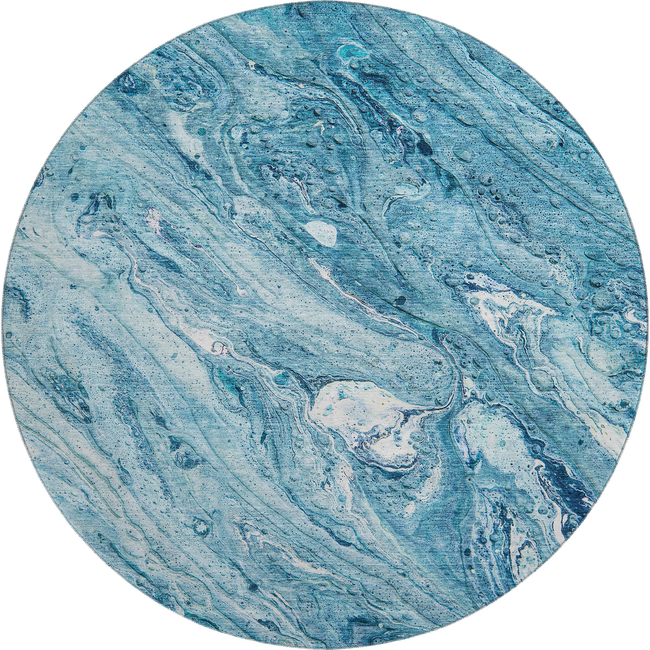 Kyoto Machine Washable Transitional Sky Blue Rug 8' x 8' #shape_Round