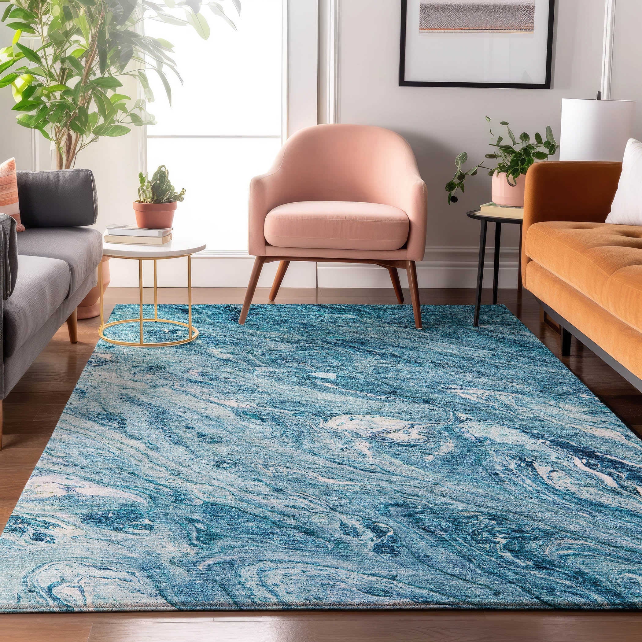 Kyoto Machine Washable Transitional Sky Blue Rug 2'6" x 3'10" #shape_Rectangle
