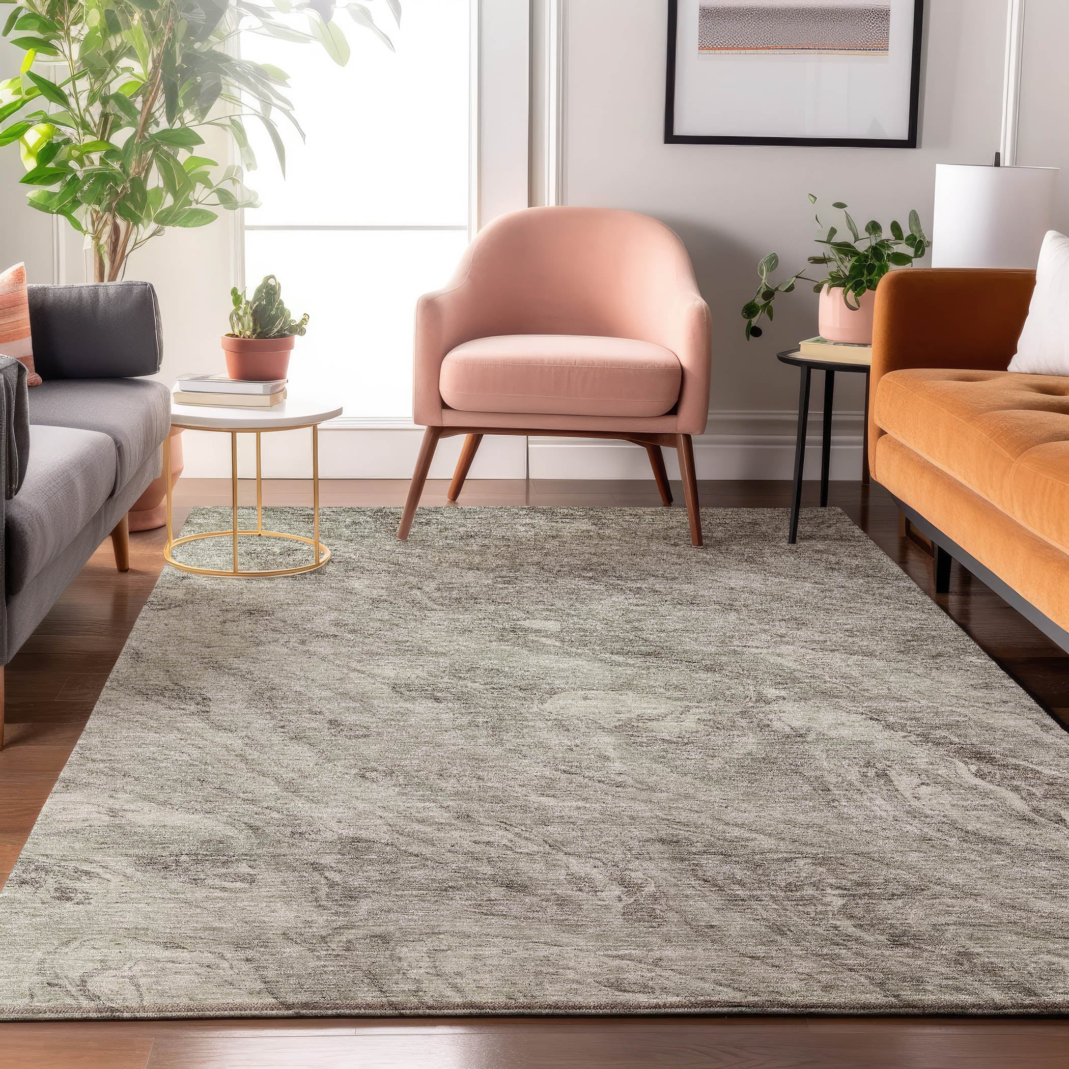 Kyoto Machine Washable Transitional Taupe Brown Rug 2'6" x 3'10" #shape_Rectangle