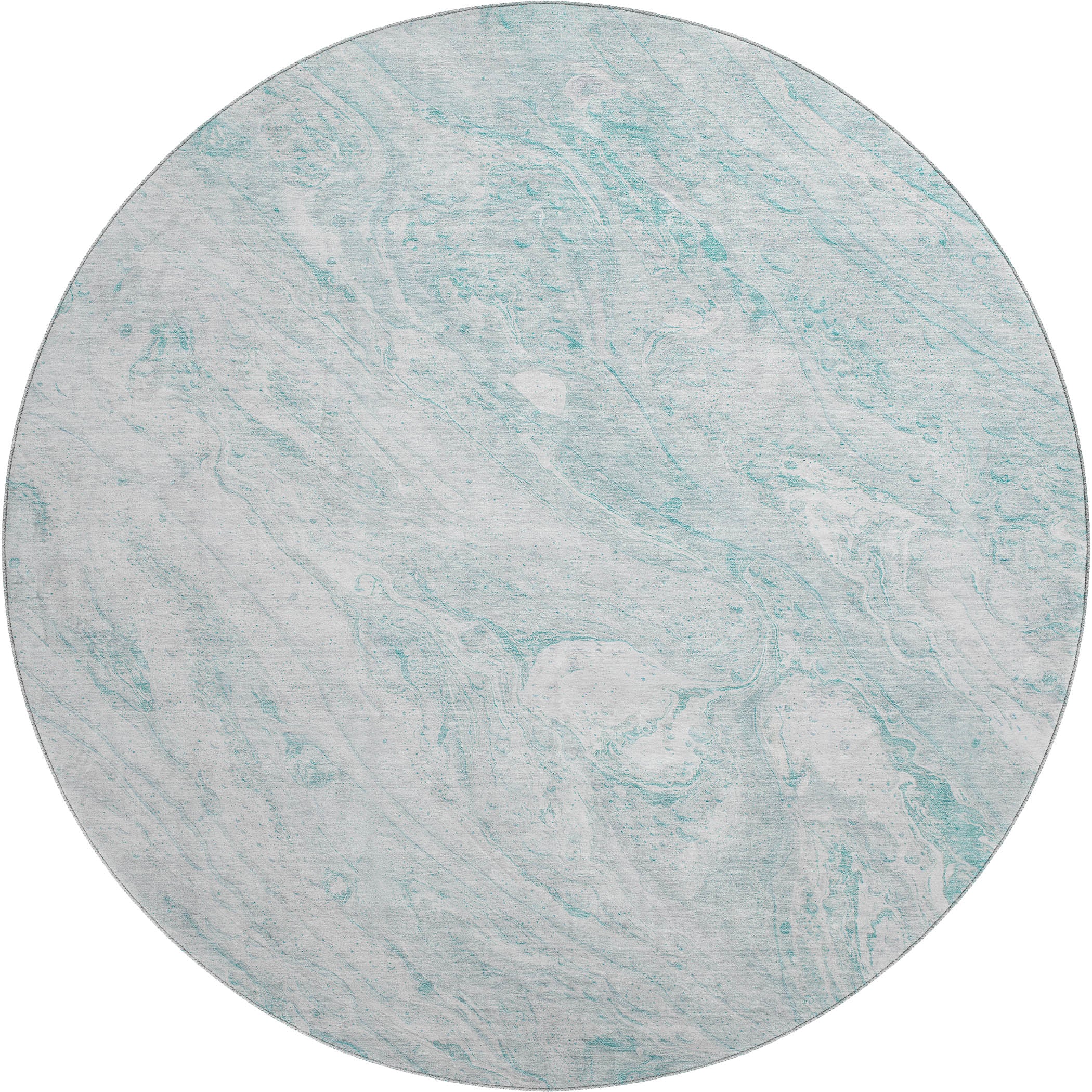 Kyoto Machine Washable Transitional Teal Rug 8' x 8' #shape_Round