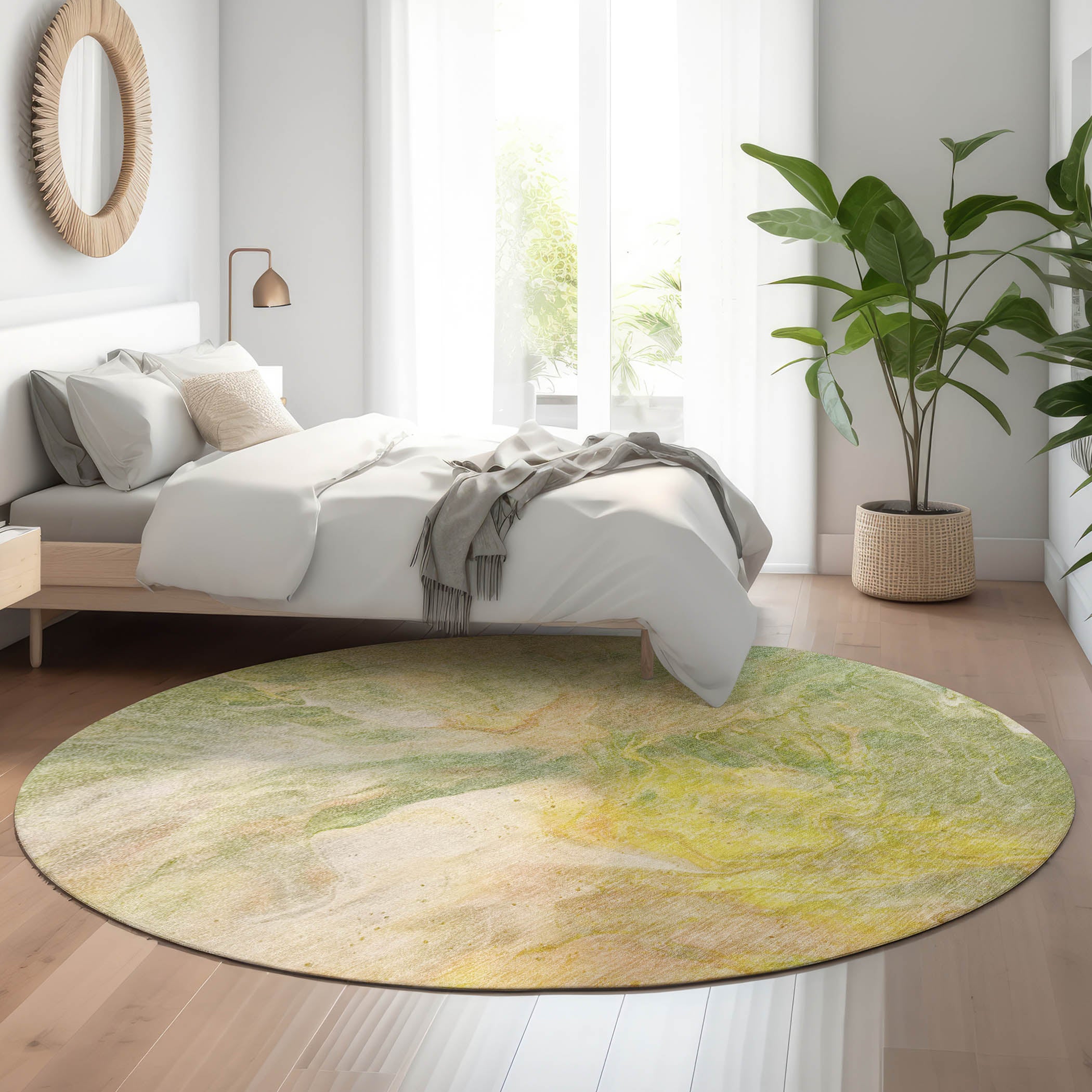 Colombo Machine Washable Transitional Green Rug 8' x 8' #shape_Round