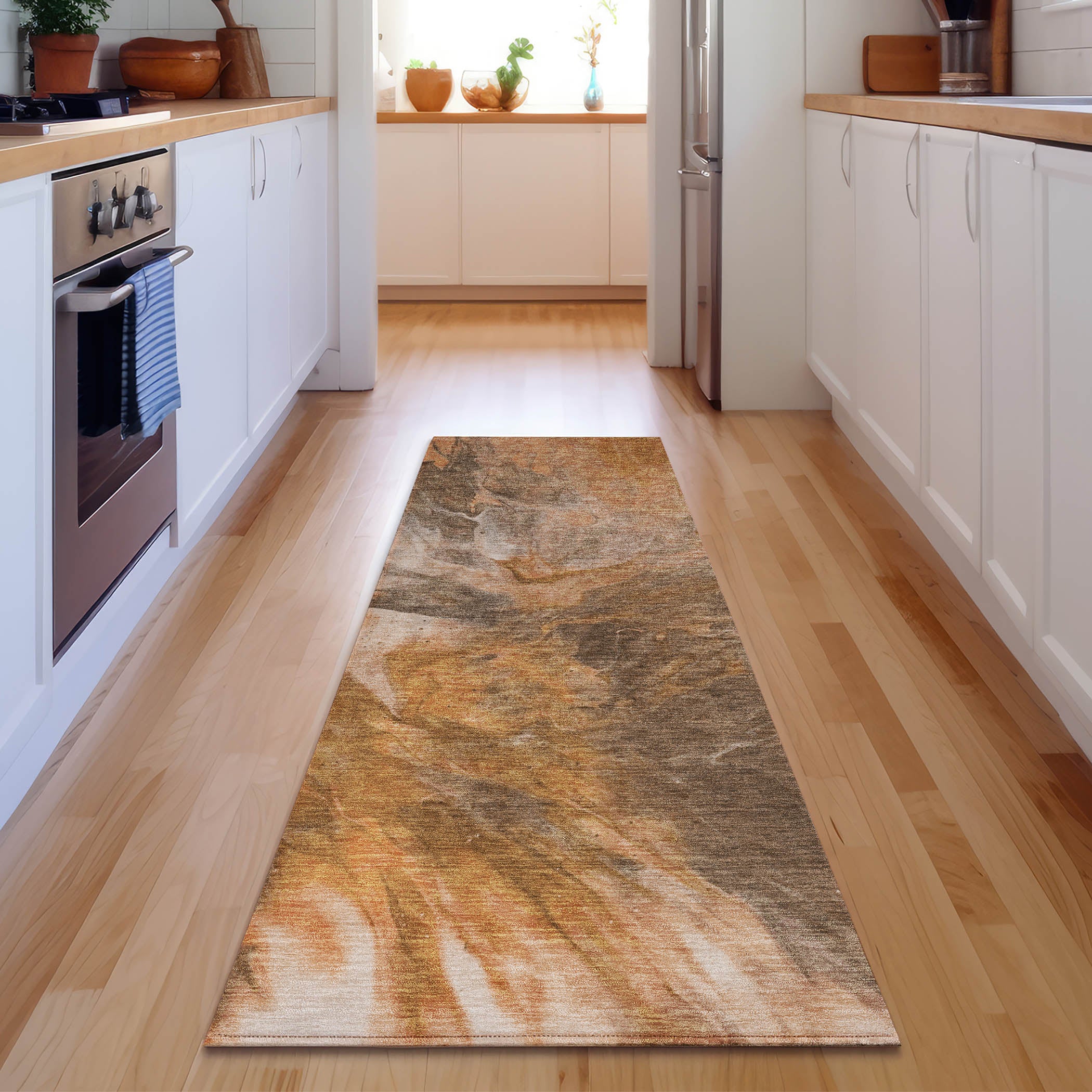 Colombo Machine Washable Transitional Paprika Orange Rug 2'3" x 7'6" #shape_Runner