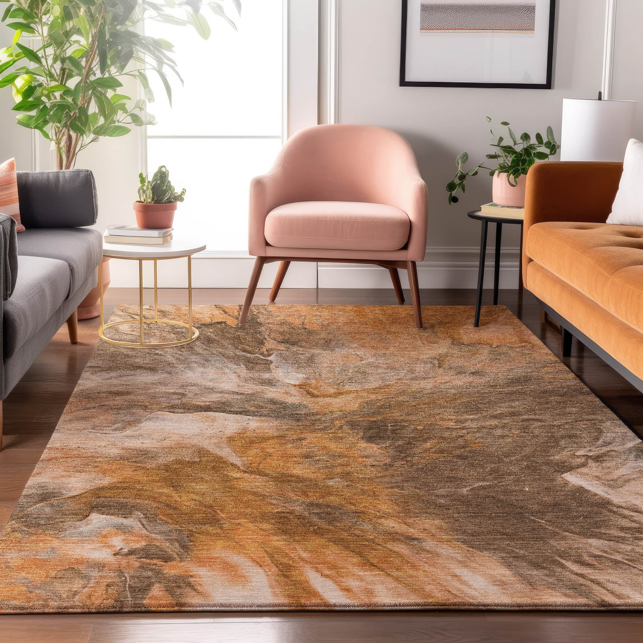 Colombo Machine Washable Transitional Paprika Orange Rug 2'6" x 3'10" #shape_Rectangle