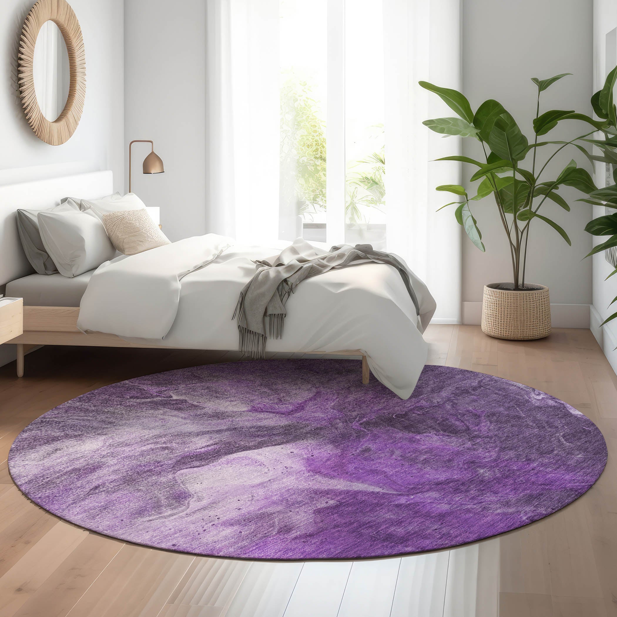 Colombo Machine Washable Transitional Purple Rug 8' x 8' #shape_Round