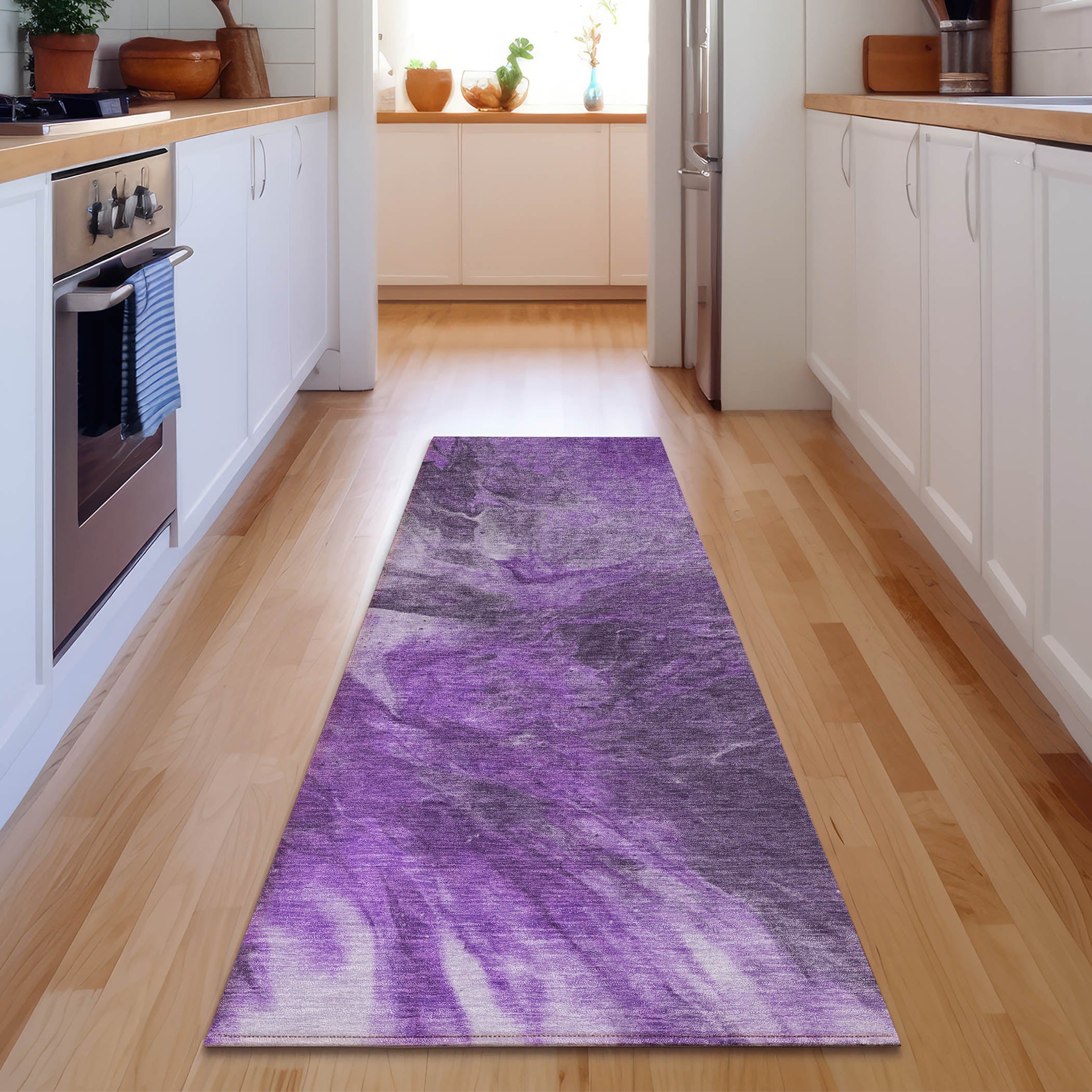 Colombo Machine Washable Transitional Purple Rug 2'3" x 7'6" #shape_Runner