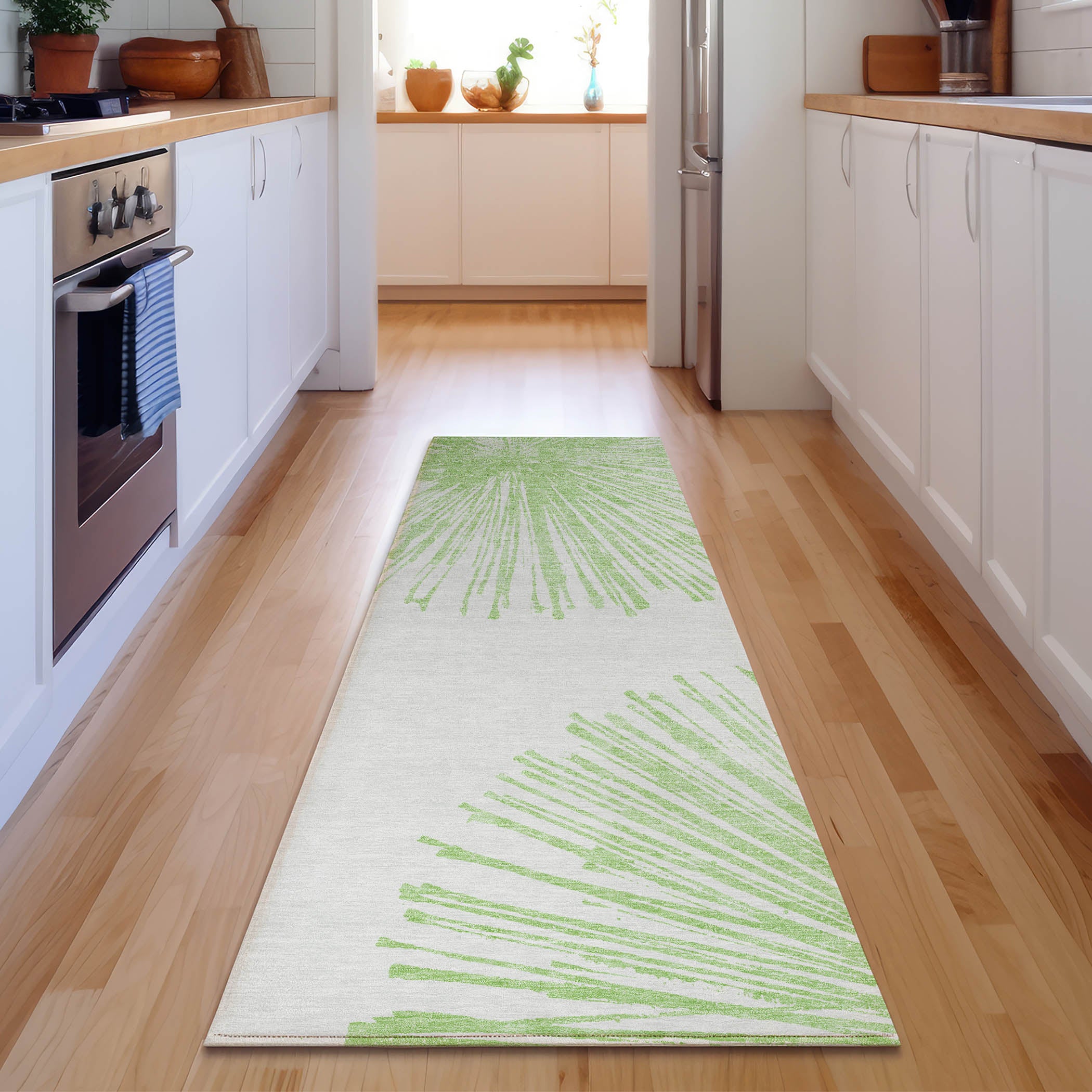 Dubrovnik Machine Washable Transitional Aloe Green Rug 2'3" x 7'6" #shape_Runner
