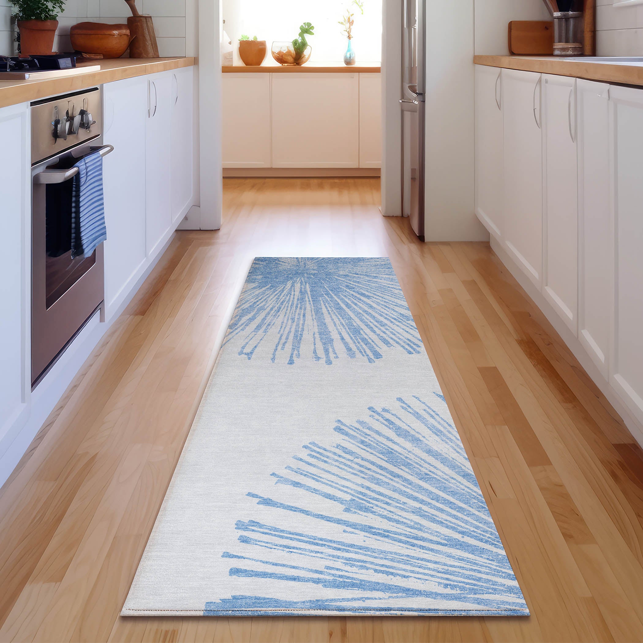 Dubrovnik Machine Washable Transitional Denim Blue Rug 2'3" x 7'6" #shape_Runner