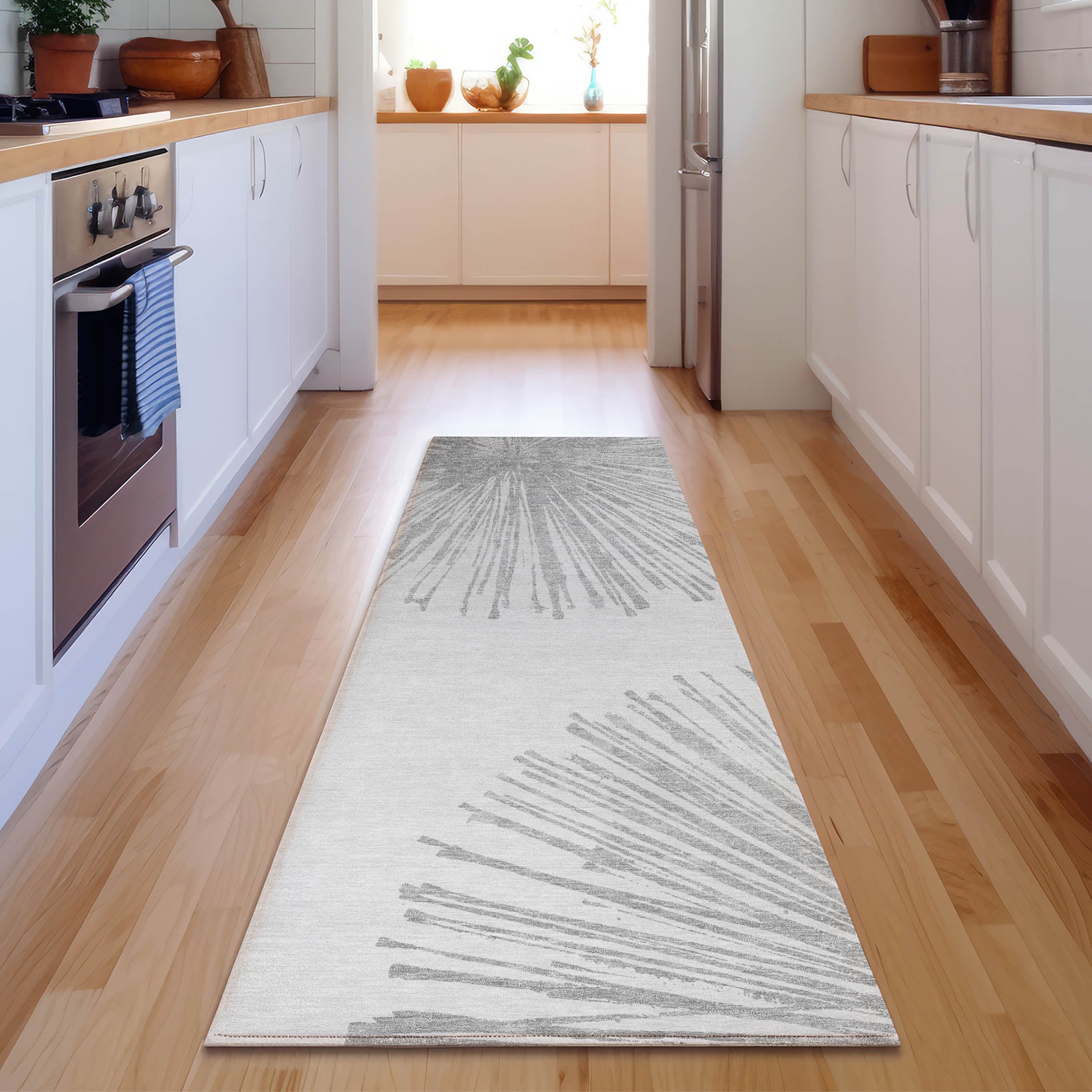 Dubrovnik Machine Washable Transitional Gray Rug 2'3" x 7'6" #shape_Runner