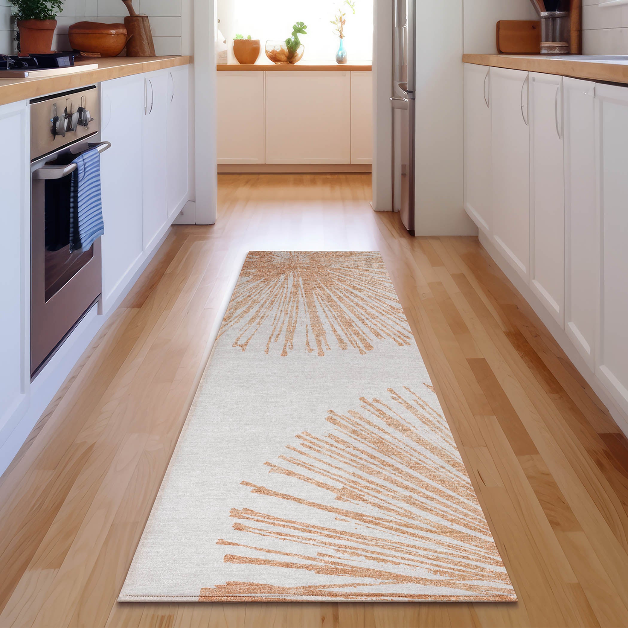 Dubrovnik Machine Washable Transitional Salmon Orange Rug 2'3" x 7'6" #shape_Runner