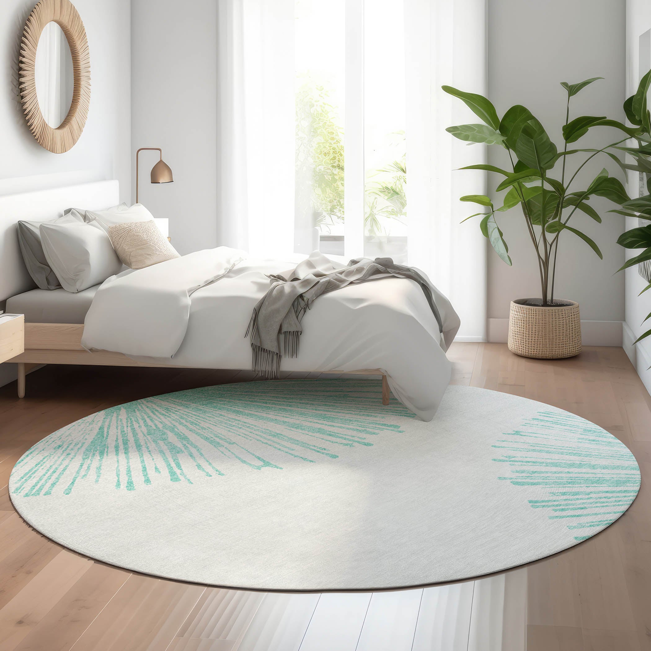 Dubrovnik Machine Washable Transitional Teal Rug 8' x 8' #shape_Round