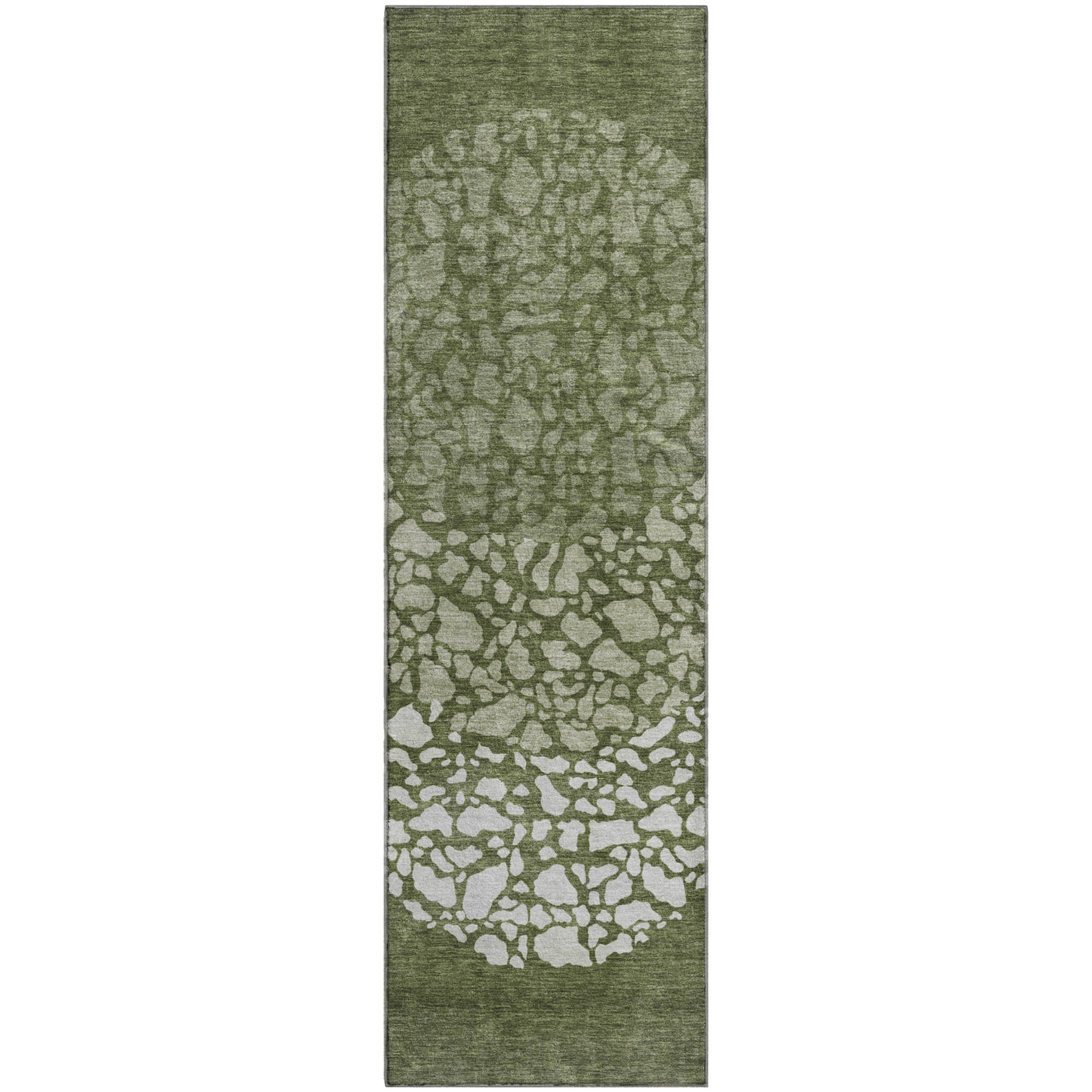 Reykjavik Machine Washable Transitional Olive Green Rug 2'3" x 7'6" #shape_Runner
