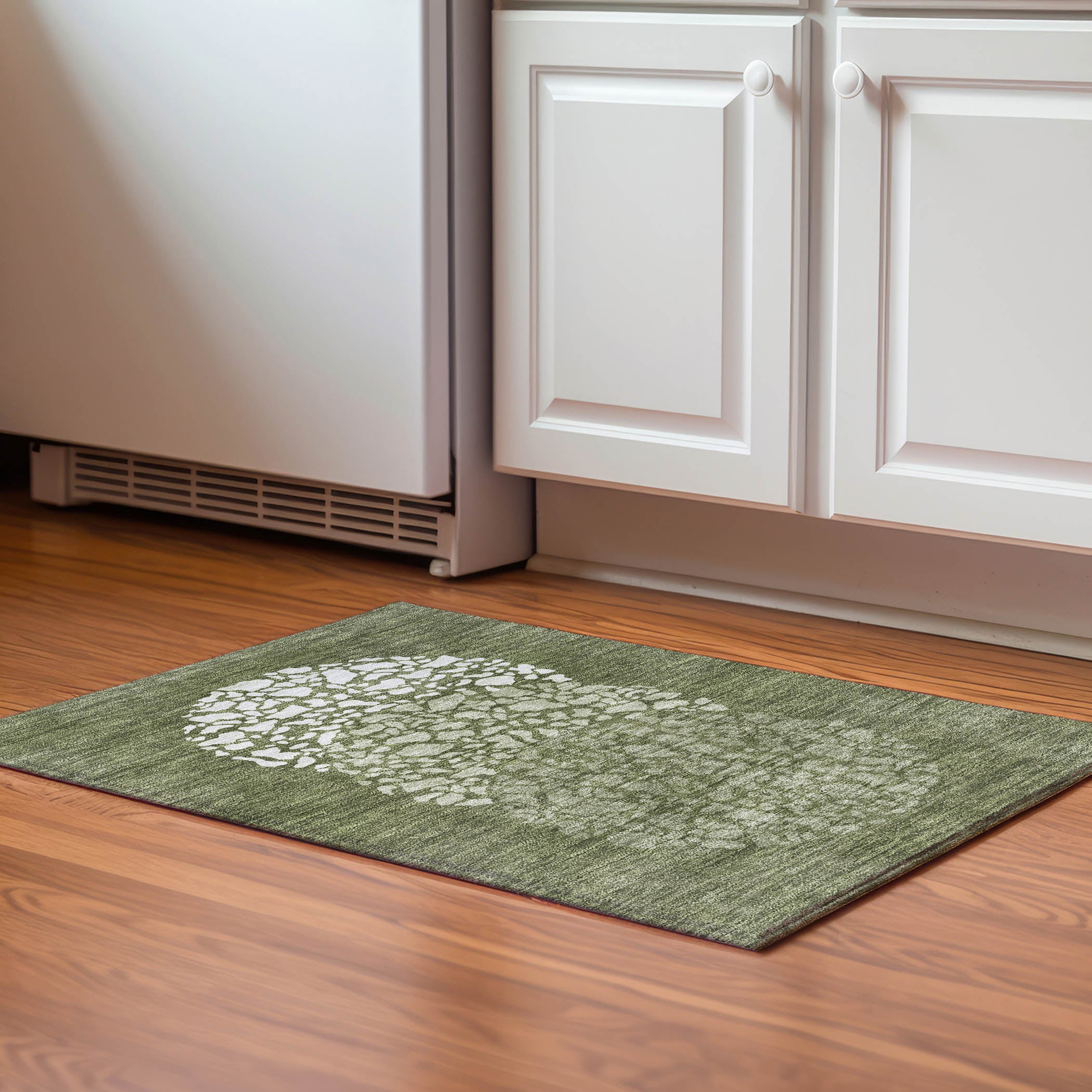 Reykjavik Machine Washable Transitional Olive Green Rug 1'8" x 2'6" #shape_Rectangle