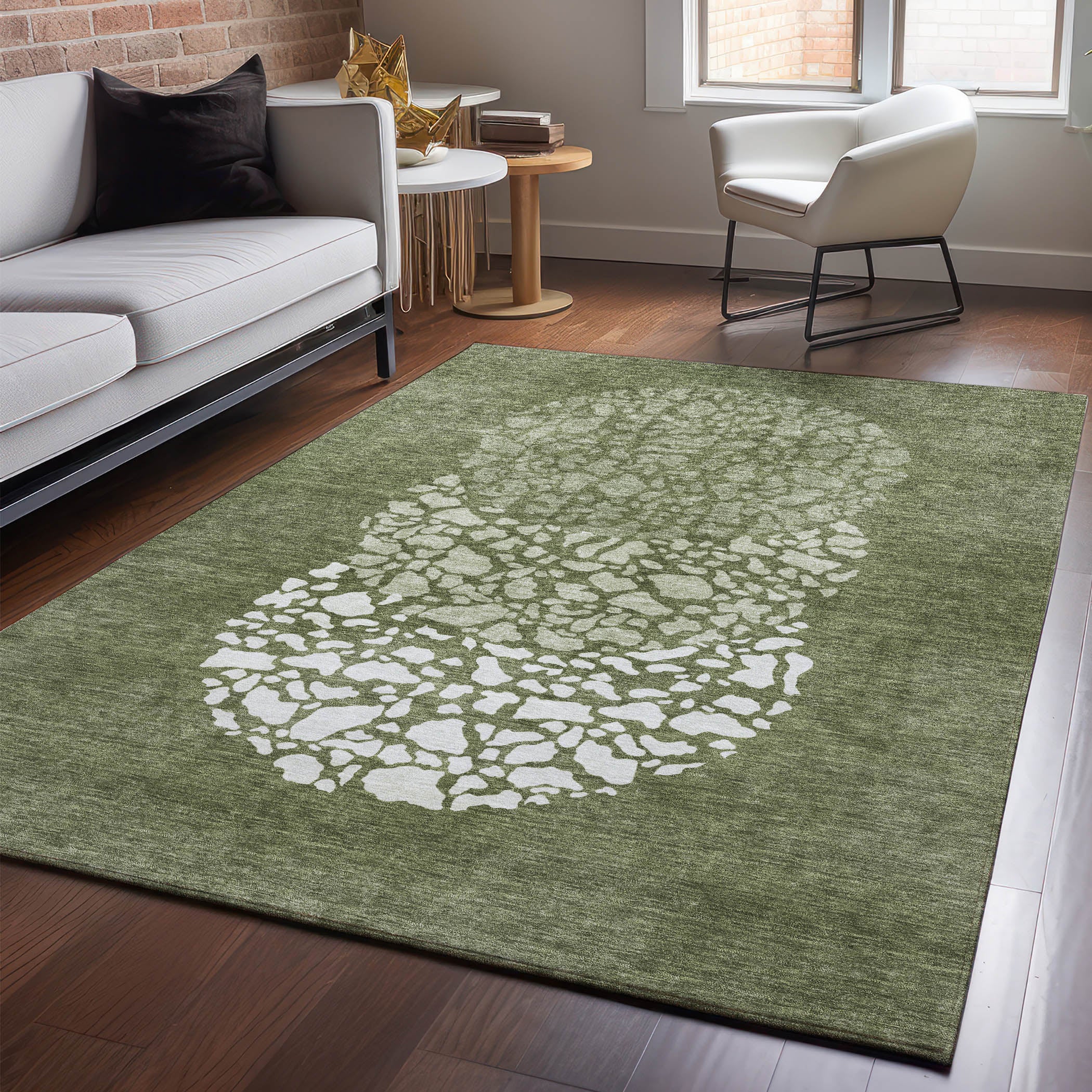 Reykjavik Machine Washable Transitional Olive Green Rug 2'6" x 3'10" #shape_Rectangle