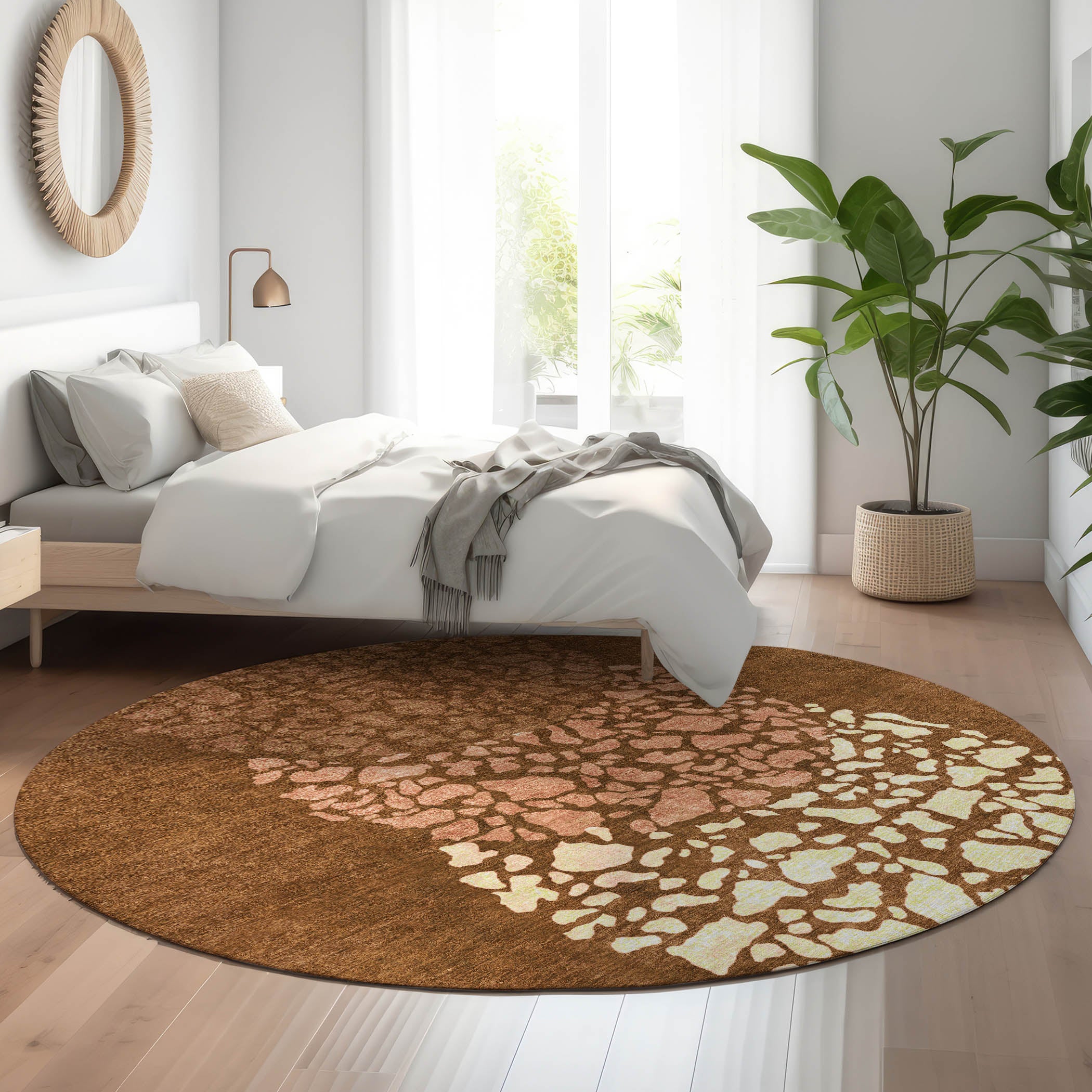Reykjavik Machine Washable Transitional Paprika Orange Rug 8' x 8' #shape_Round