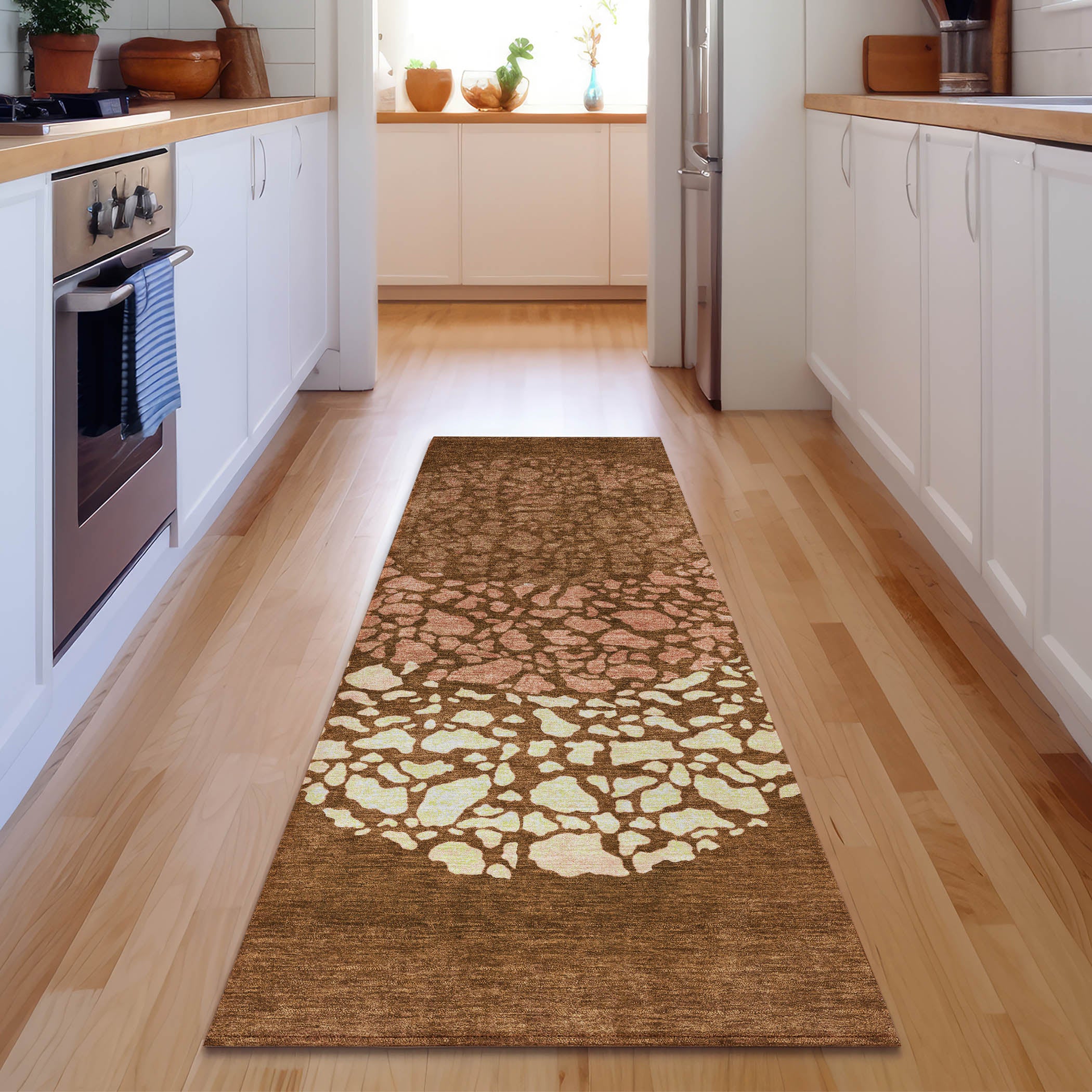 Reykjavik Machine Washable Transitional Paprika Orange Rug 2'3" x 7'6" #shape_Runner